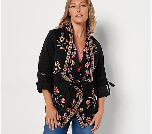 Tolani Collection Embroidered Jacket with Roll-Tab Sleeve
