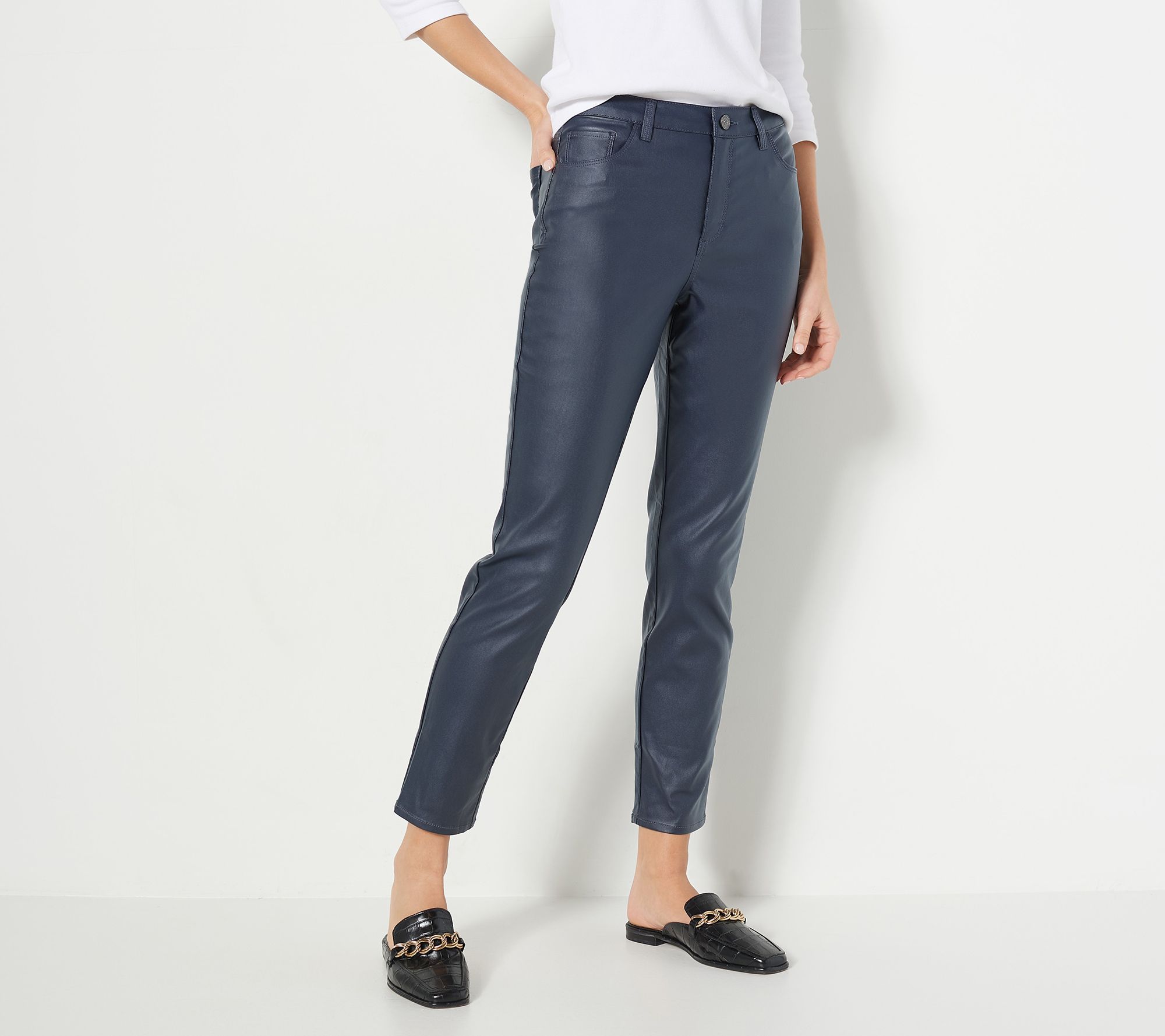GRAVER Susan Graver Regular Coated Stretch Woven Ankle Pants