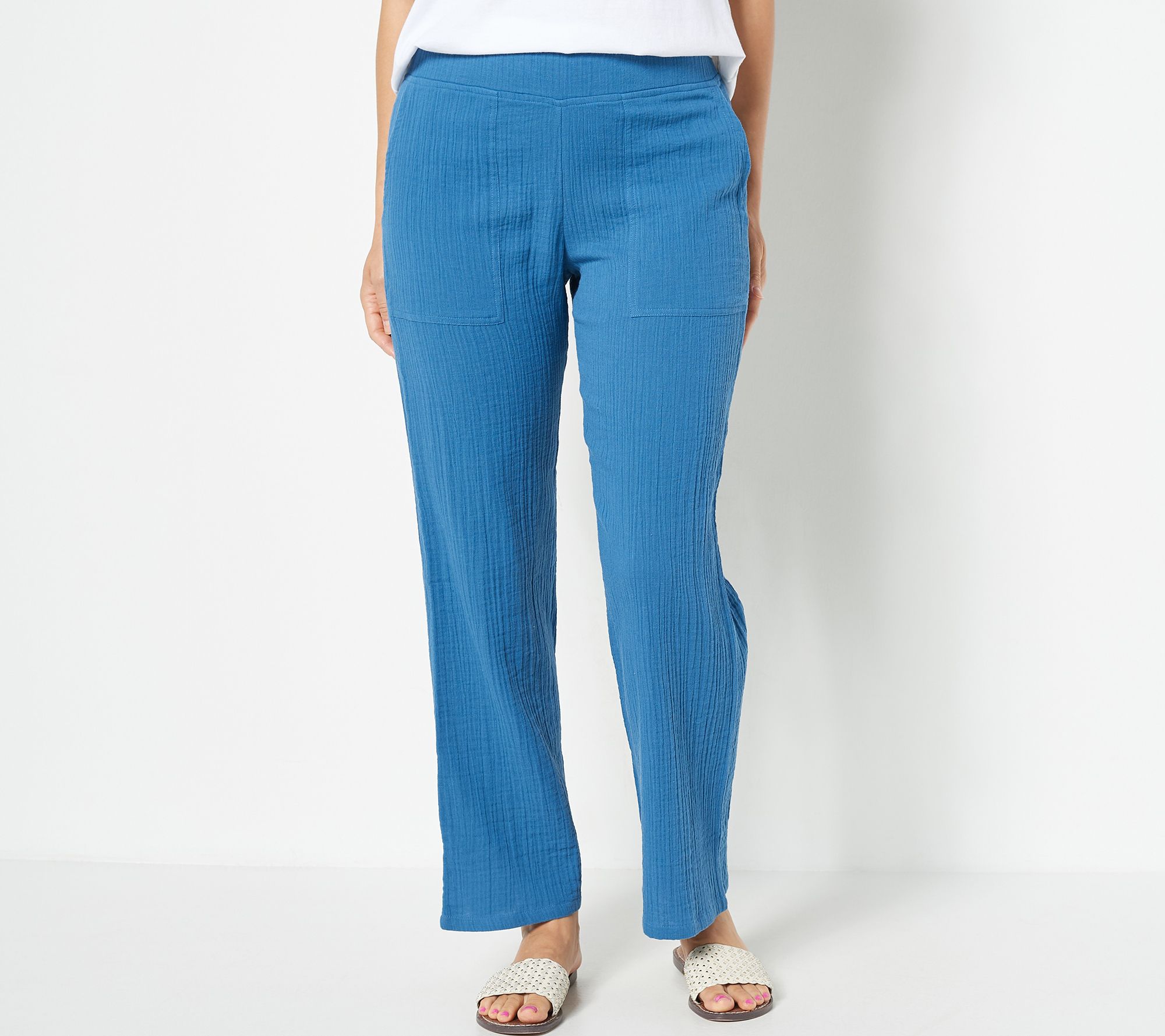 LOGO by Lori Goldstein Beach to Street Petite Cotton Gauze Pants