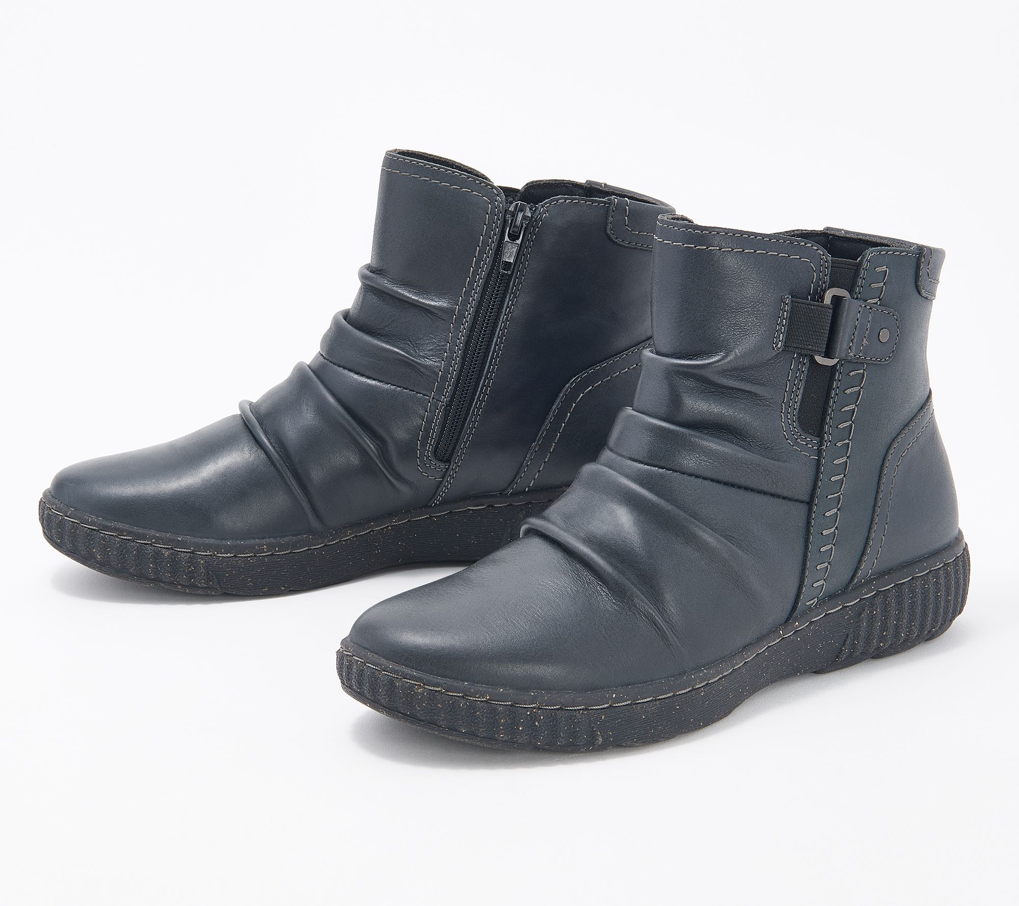 Clarks Leather Ruched Ankle Boots - Caroline -
