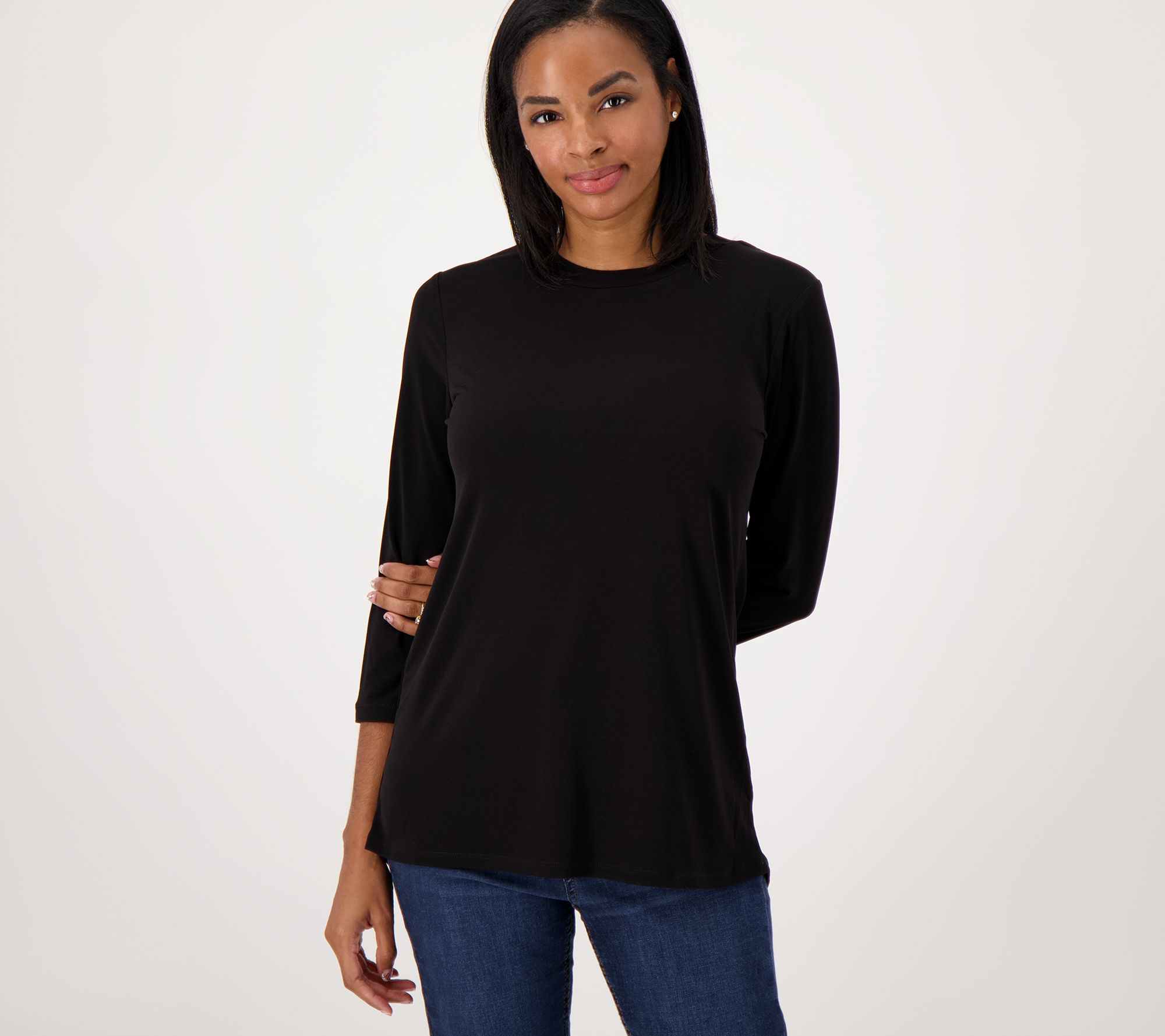 Susan Graver Modern Essentials Reg Liquid Knit Crew Neck Top