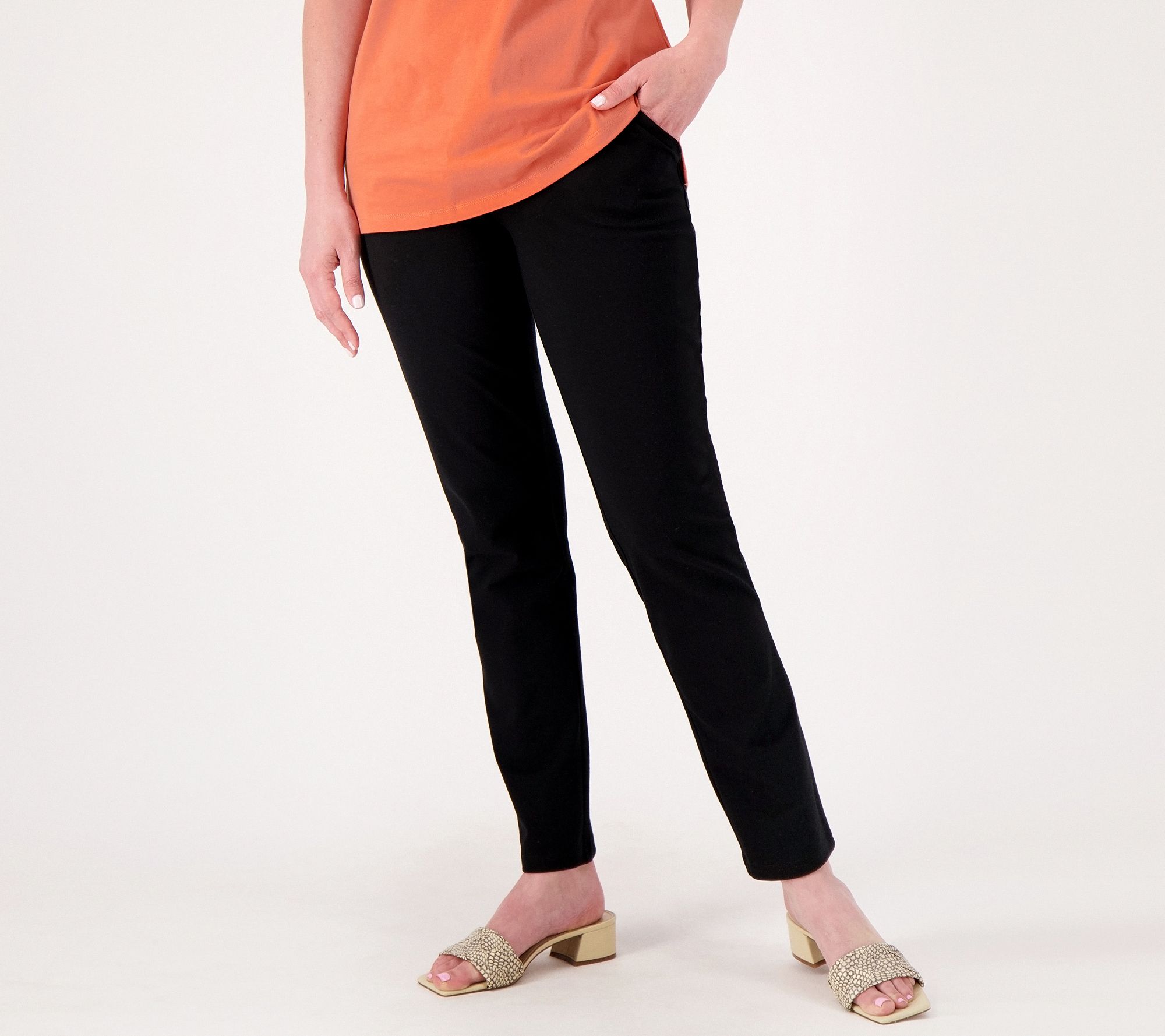 "As Is" Denim & Co. Active Petite Duo Stretch Slim Straight Pants