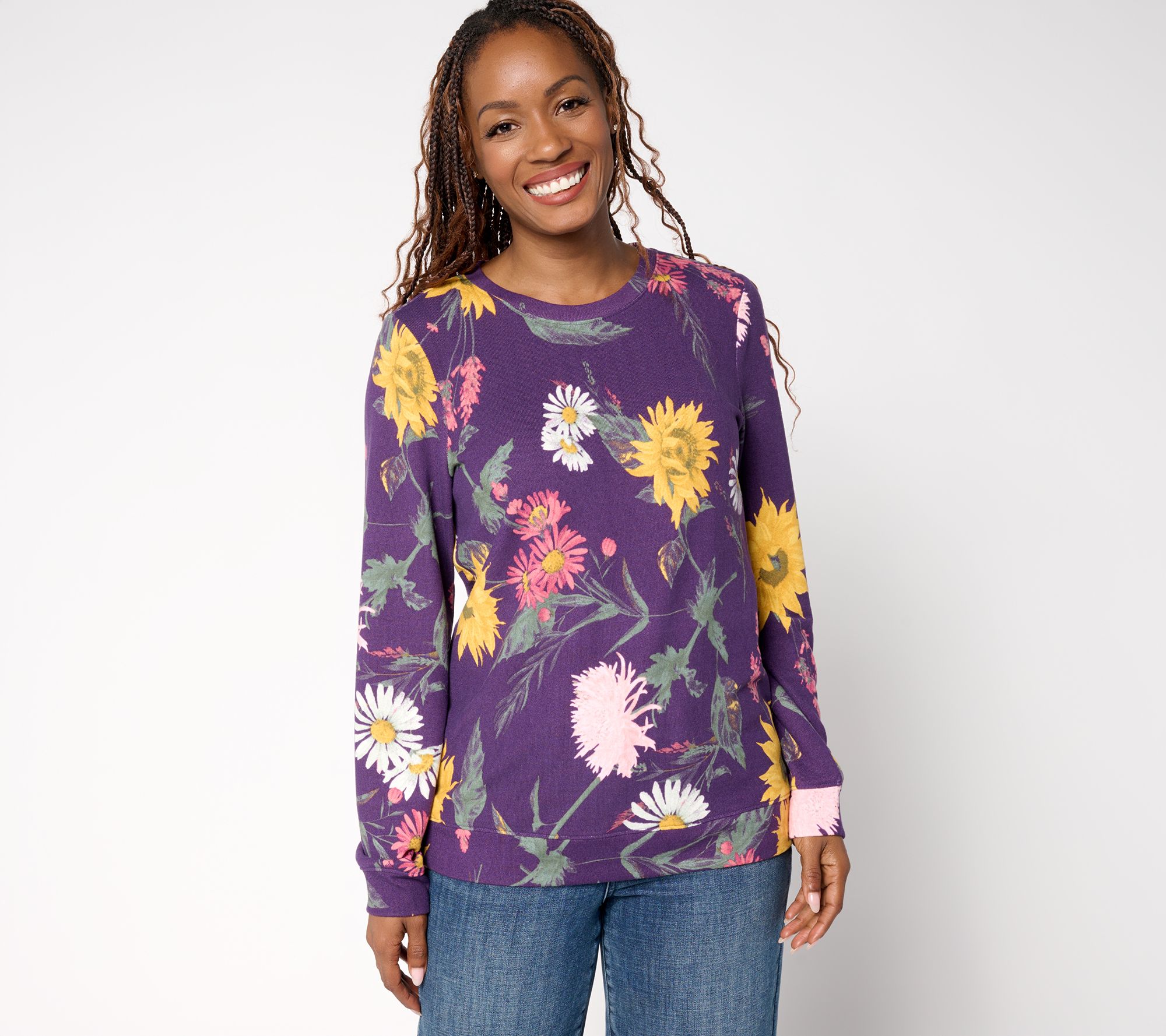 Denim & Co. Printed Heavenly Jersey Round Neck Long Sleeve Pullover