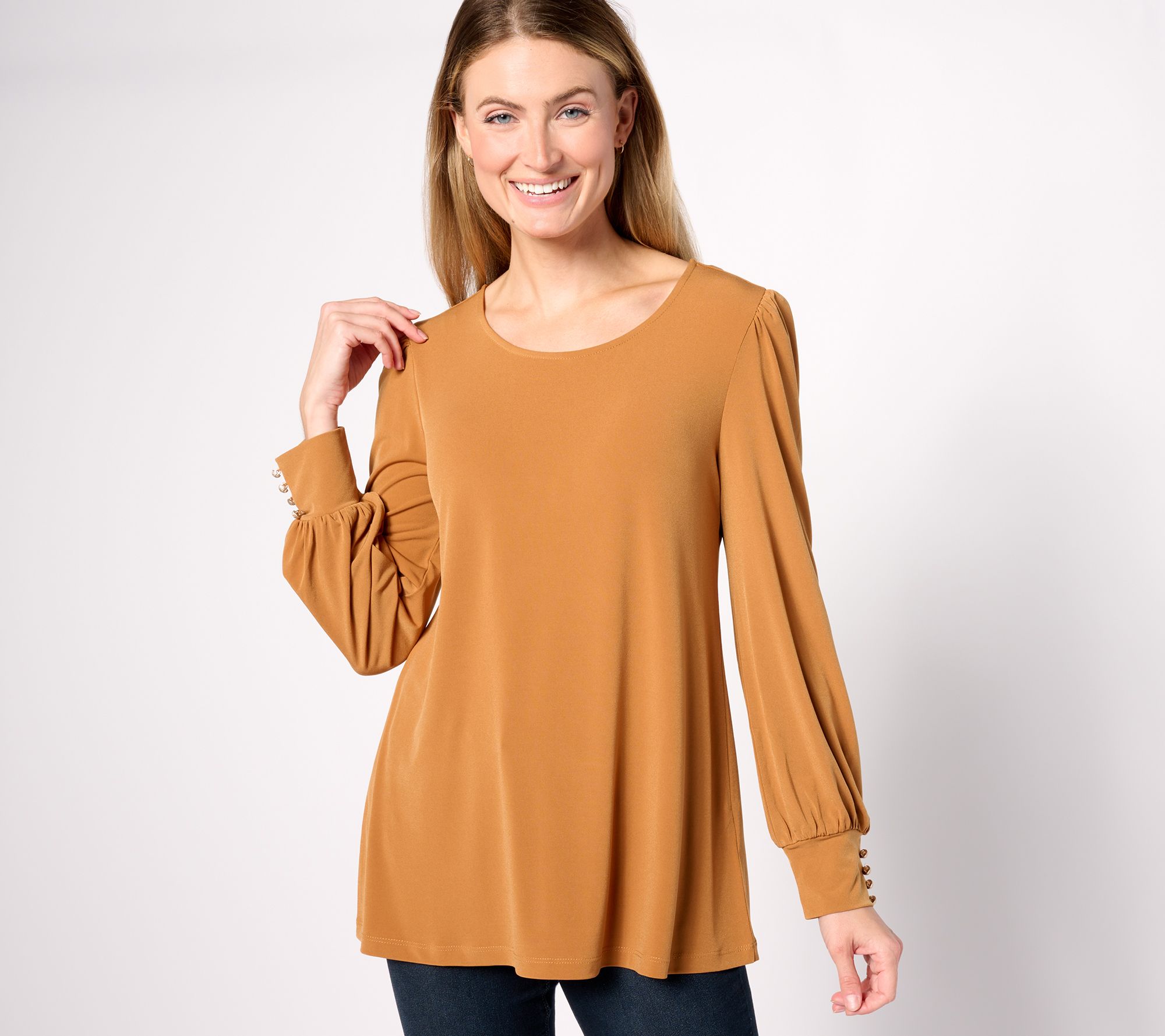Susan Graver Regular Liquid Knit Blouson Sleeve A-Line Tunic