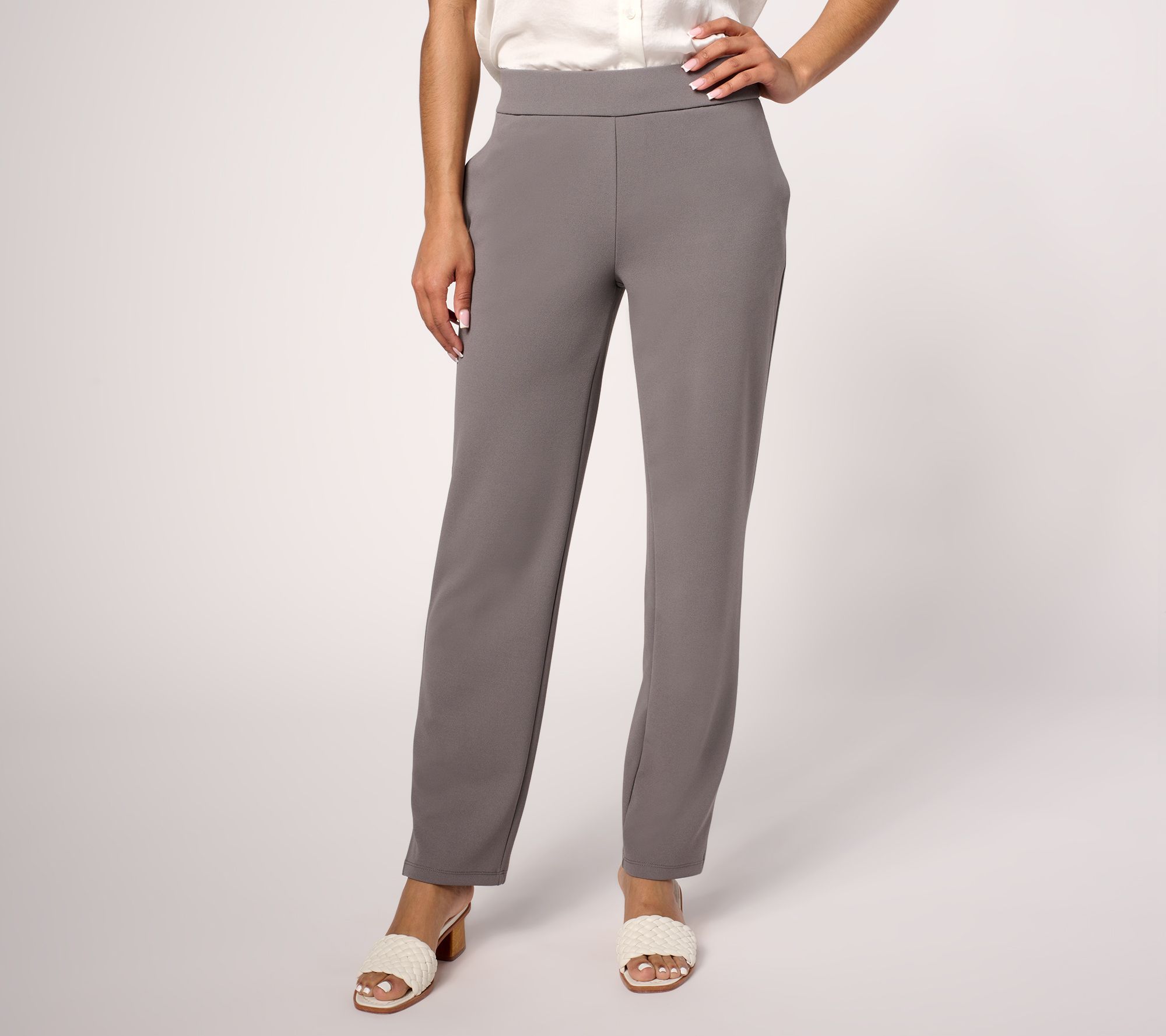 Dennis Basso Regular Luxe Crepe Slim Straight Pull On Pants