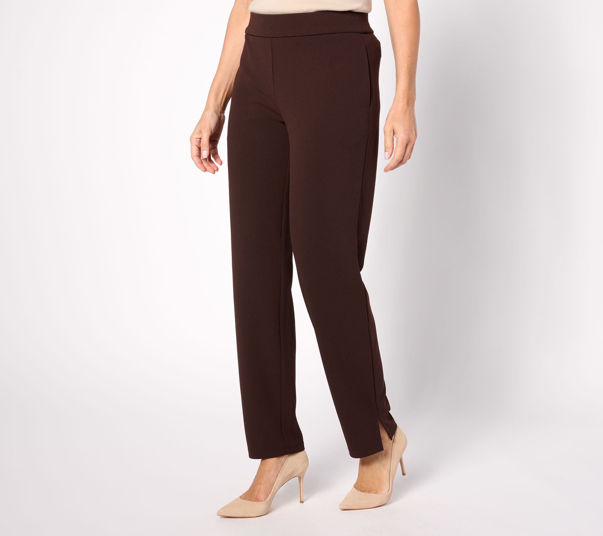 Dennis Basso Regular Luxe Crepe Slim Straight Pull On Pants