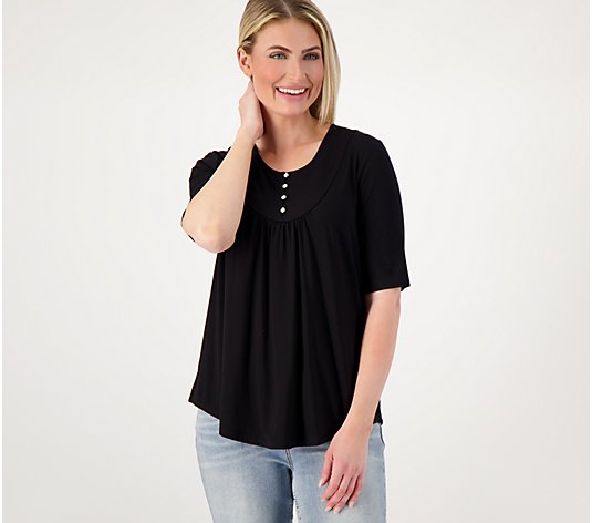 "As Is" Susan Graver Weekend Cool Touch Elbow Sleeve Henley Top