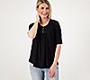 "As Is" Susan Graver Weekend Cool Touch Elbow Sleeve Henley Top