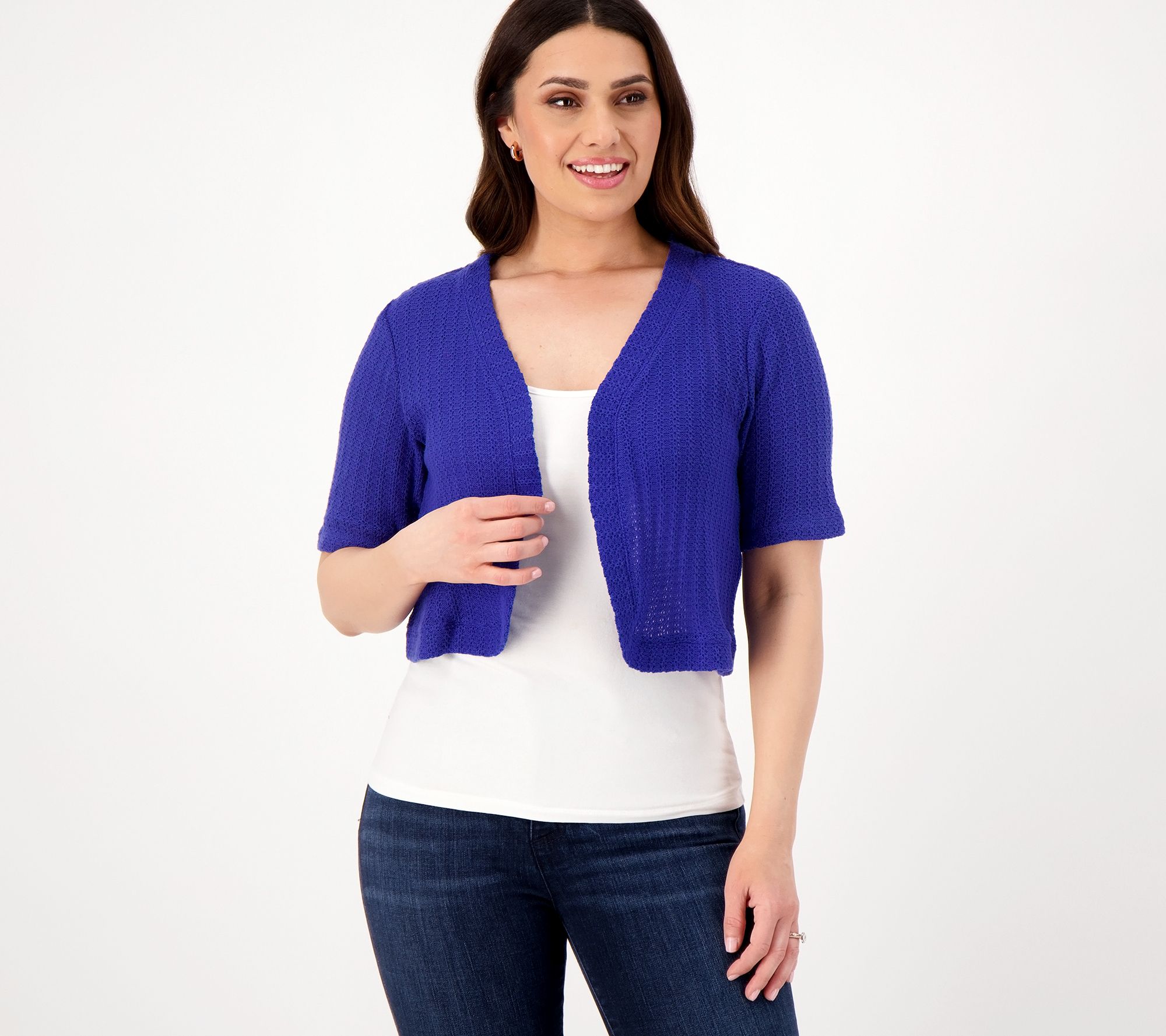 "As Is" Isaac Mizrahi Live Elbow Sleeve Crop Shrug