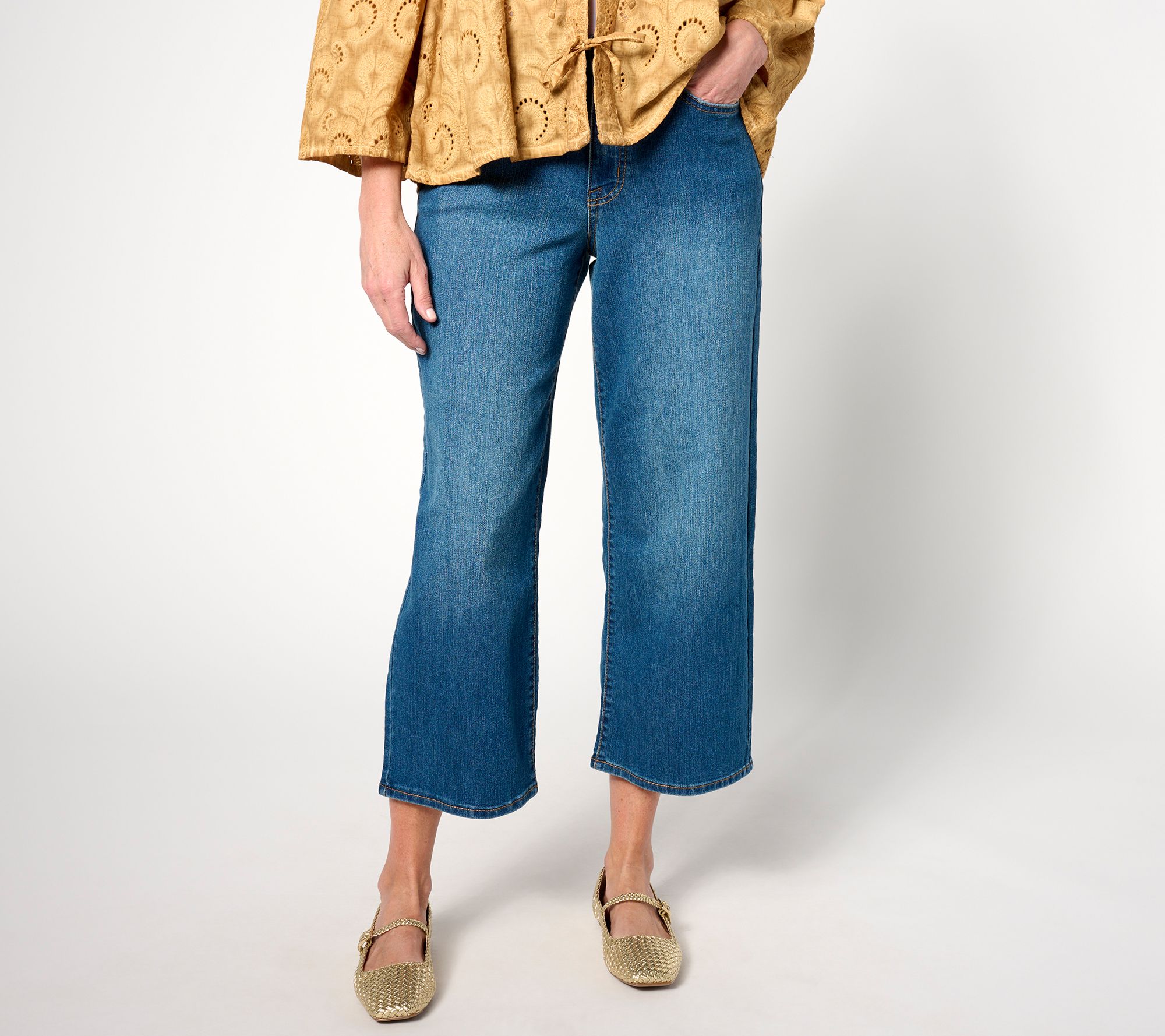 LOGO by Lori Goldstein Petite Wide-Leg Crop Jeans