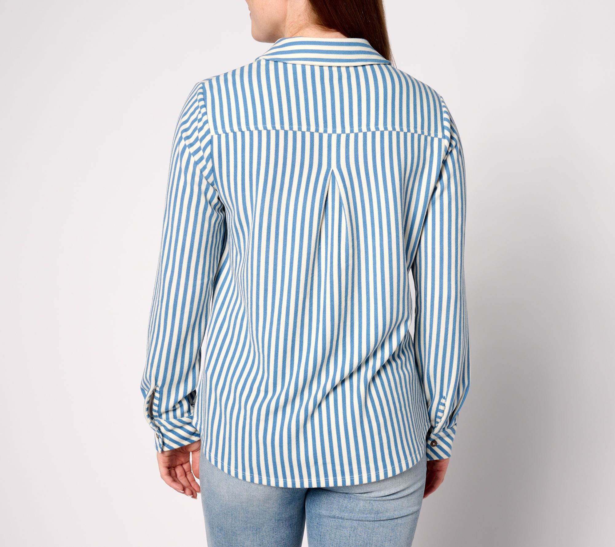 As Is Denim & Co. Printed Heavenly Jersey Button Front Shirt 