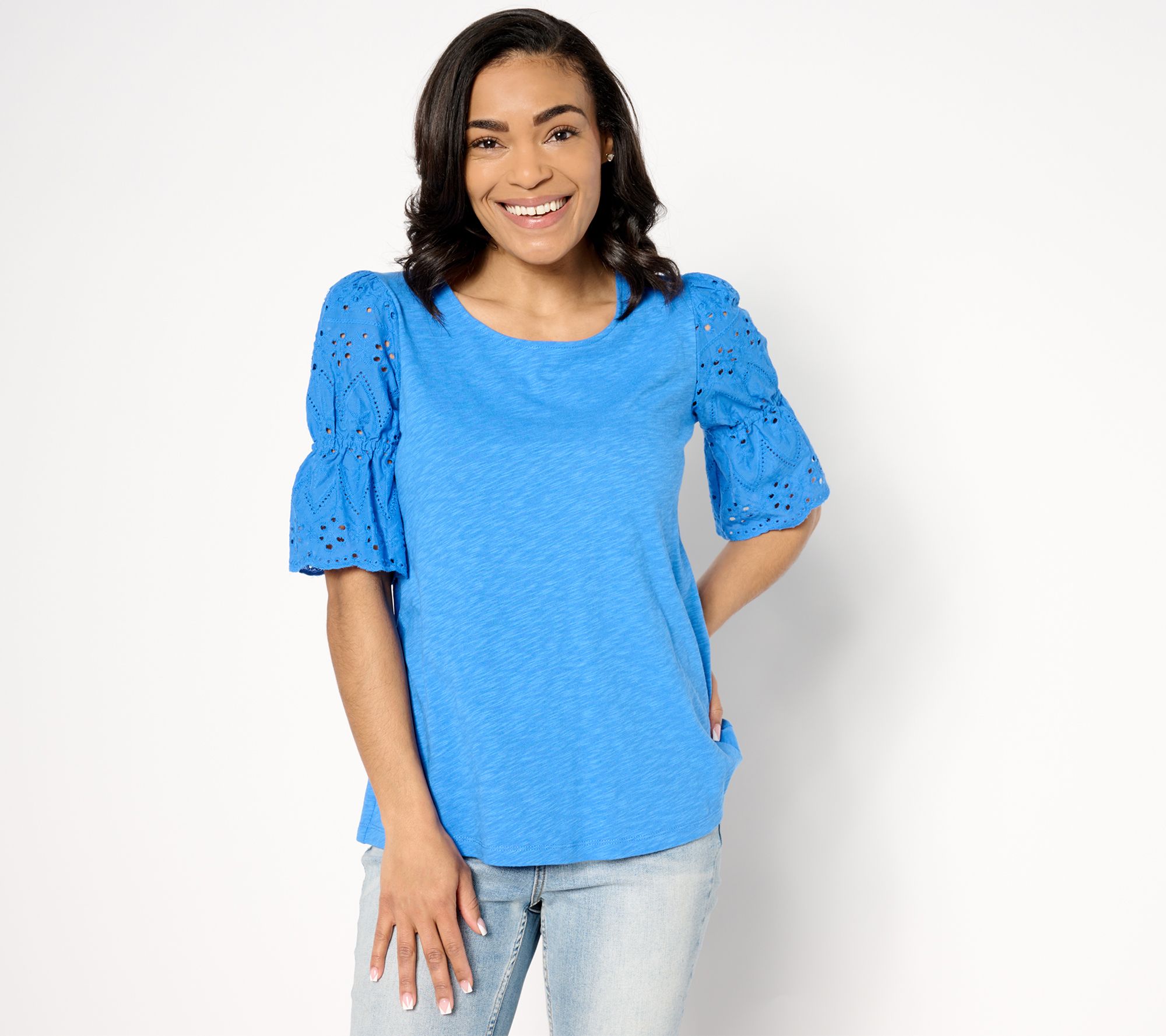 Susan Graver SG Sport Cotton Modal Spandex Shirt Wave Blue M New