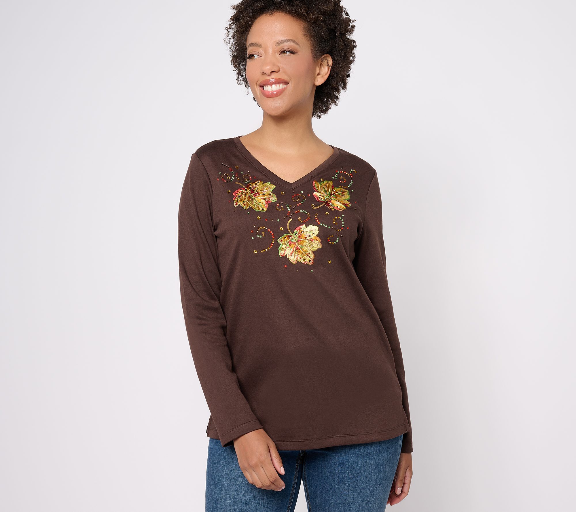 "As Is" Quacker Factory Fall Bling Thing Long Sleeve Top