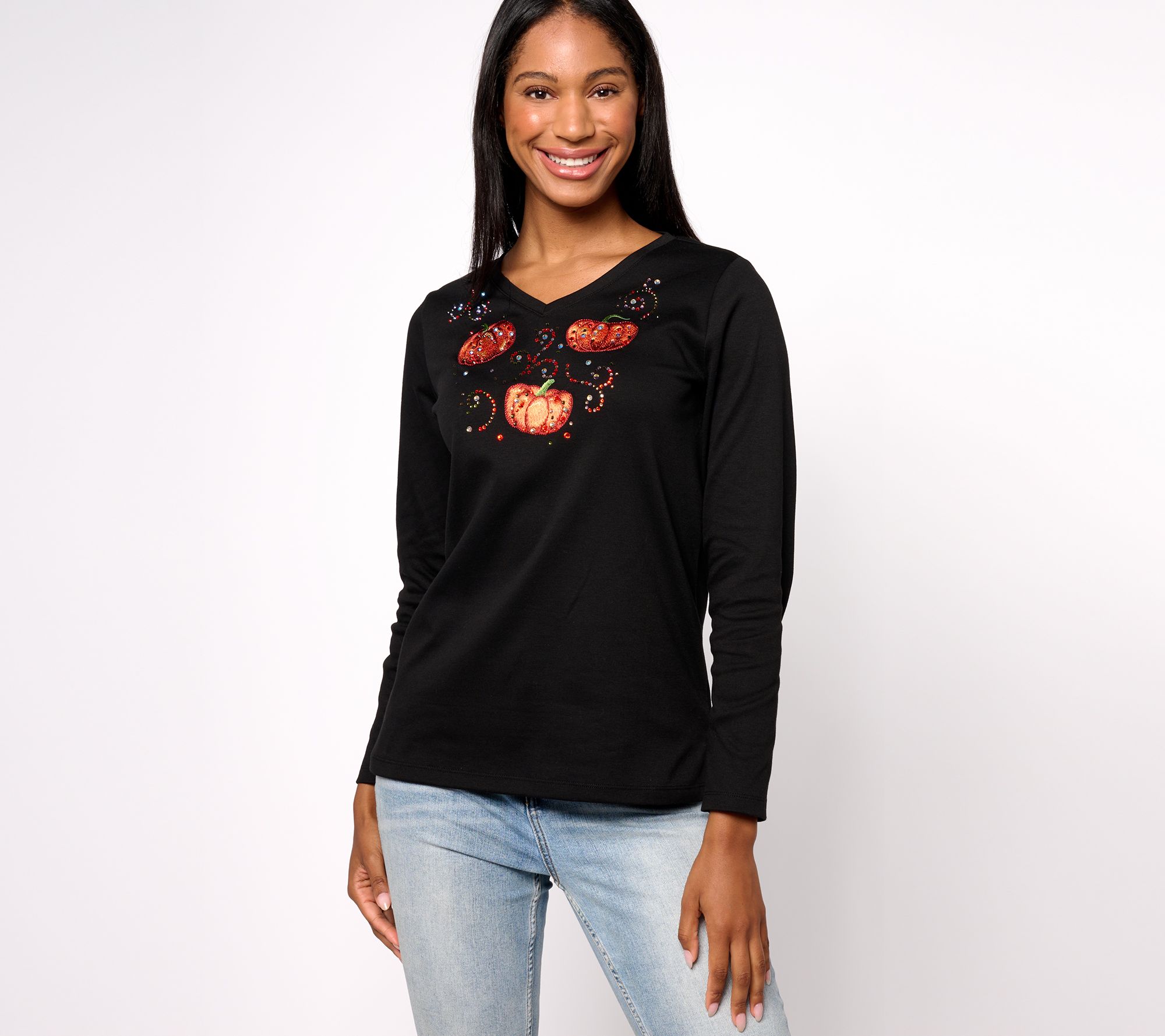 "As Is" Quacker Factory Fall Bling Thing Long Sleeve Top