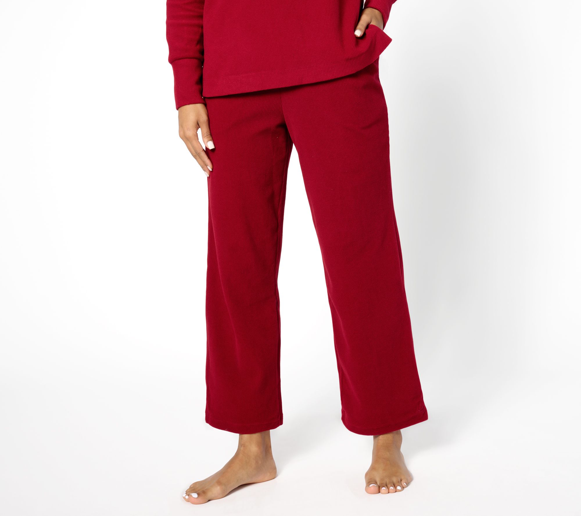 "As Is" Cuddl Duds Ribbed Fleece Wide Leg Lounge Pant