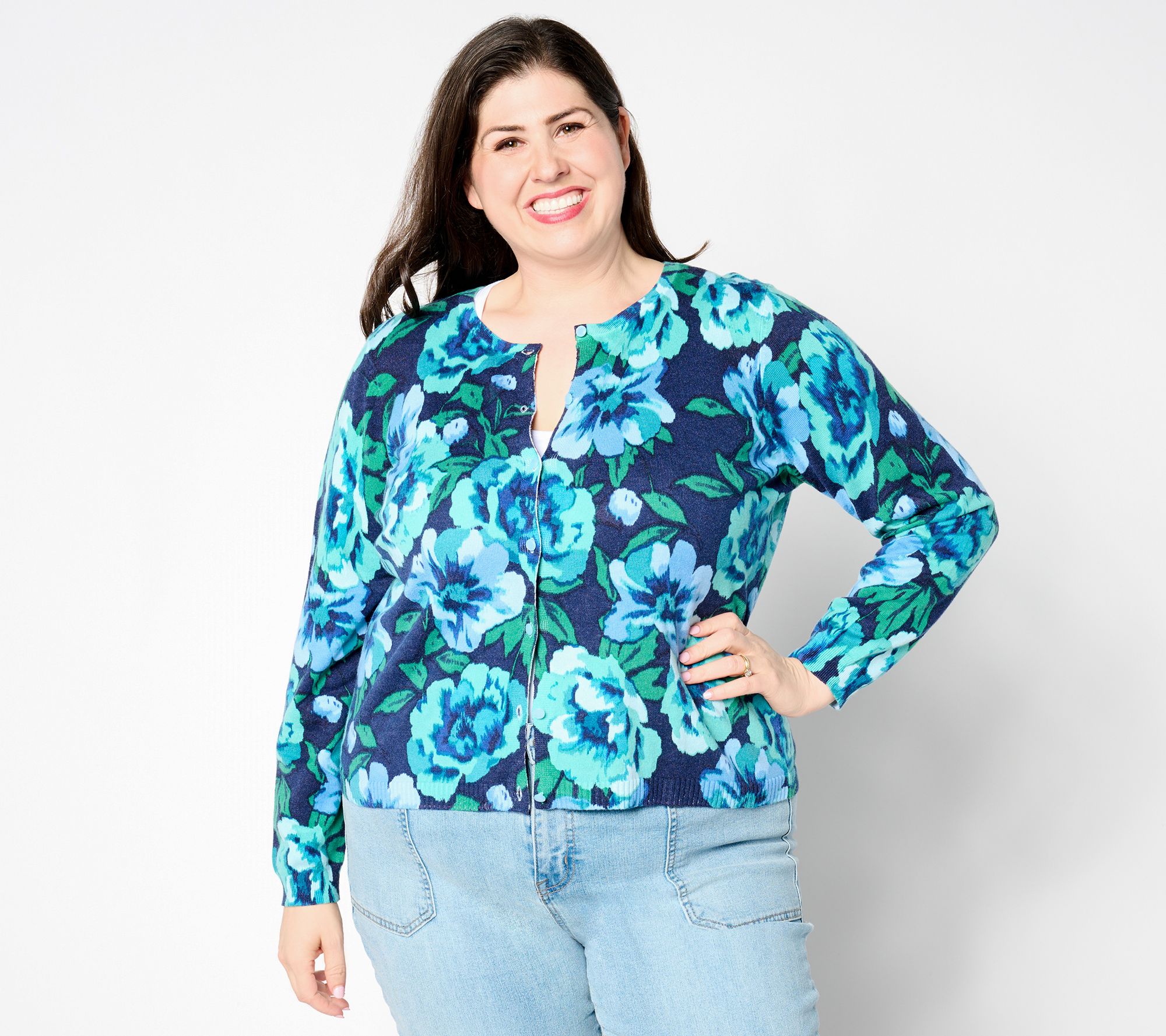 Isaac Mizrahi Live! Floral Printed Button Front Cardigan