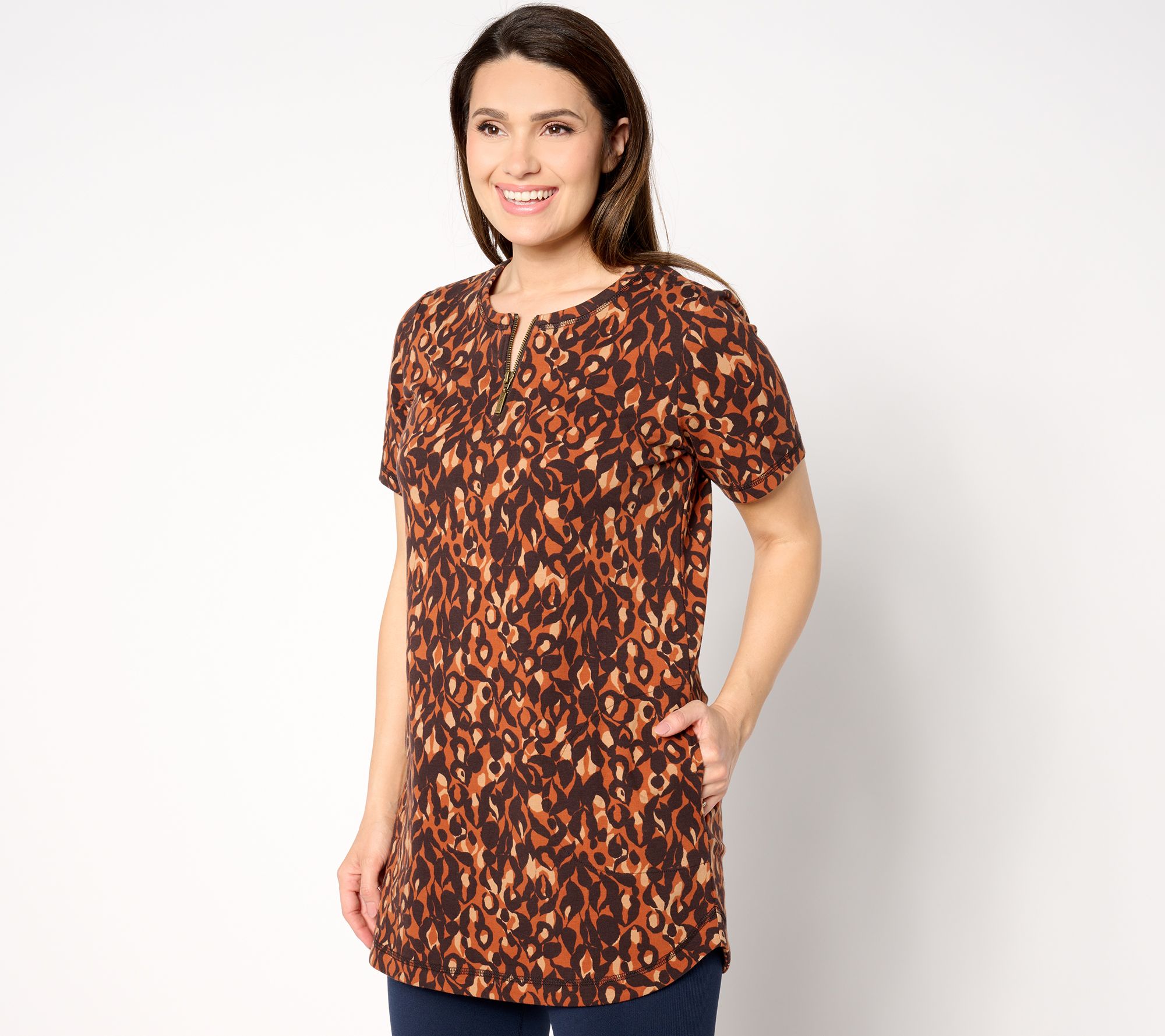 Denim & Co. Active Petite French Terry Short-Sleeve Tunic