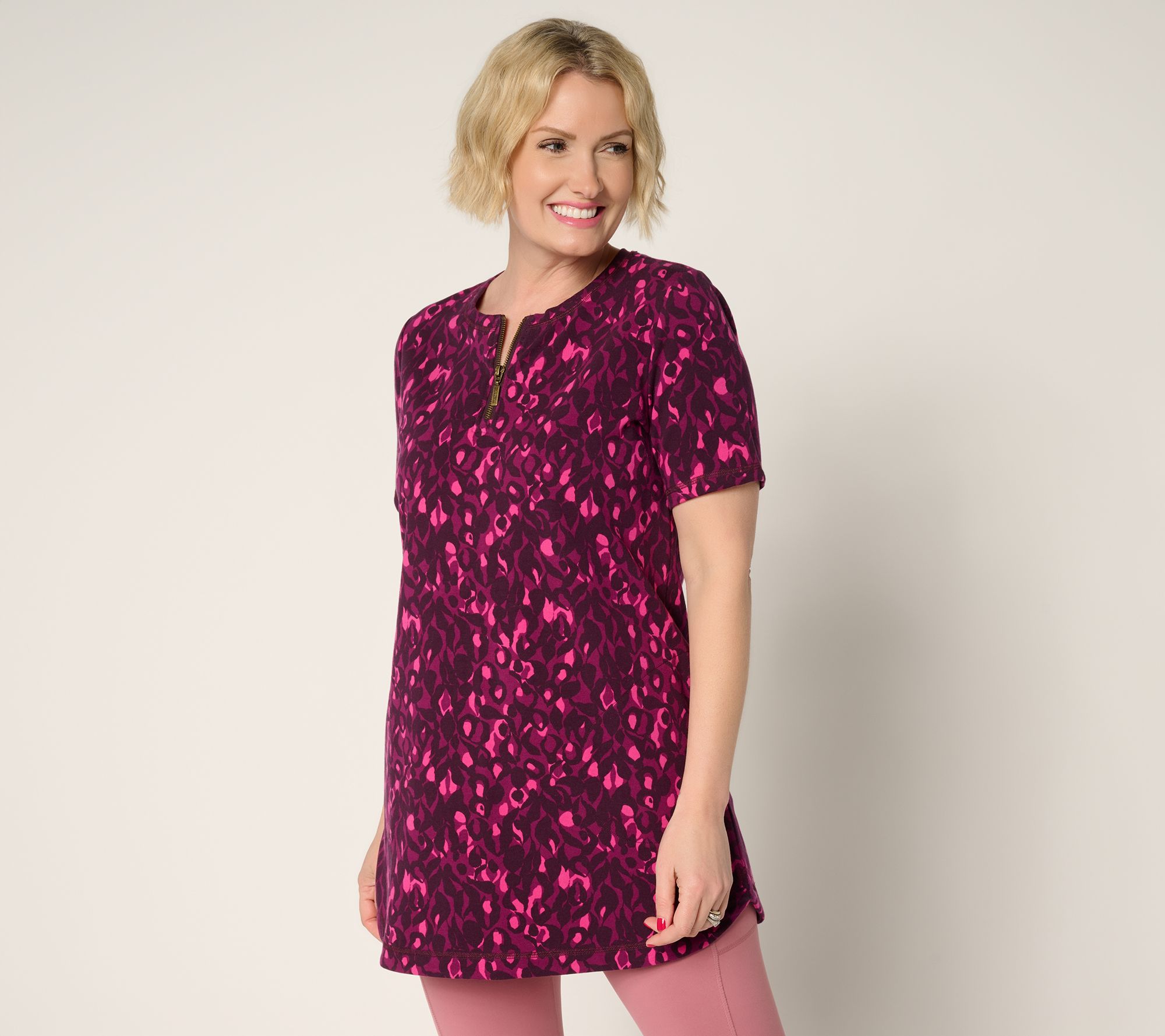 Denim & Co. Active Petite French Terry Short-Sleeve Tunic