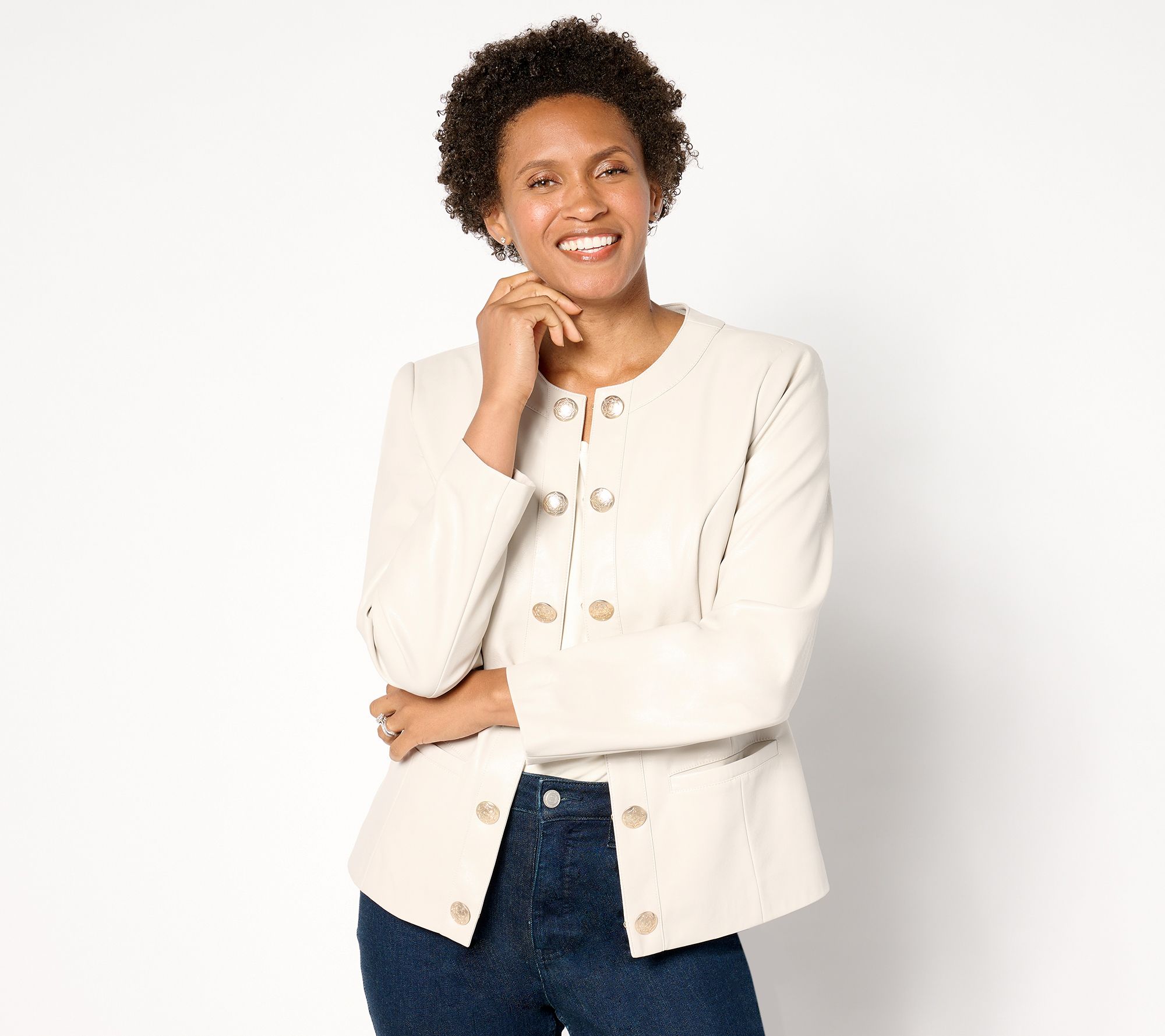 GRAVER Susan Graver Faux Leather Long Sleeve Jacket