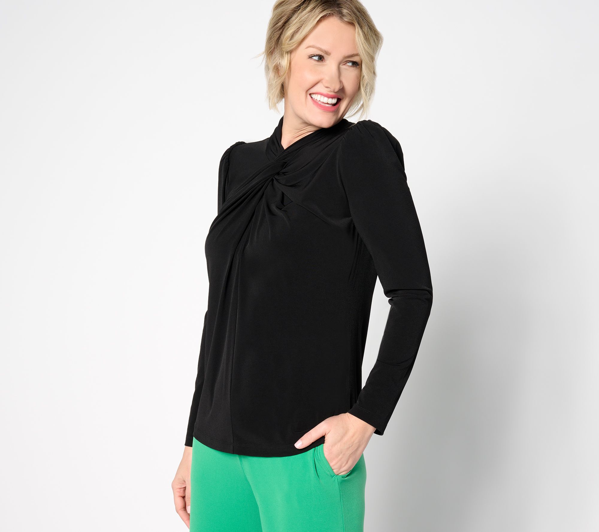 "As Is" Susan Graver Liquid Knit Twist Front Mock Neck Top