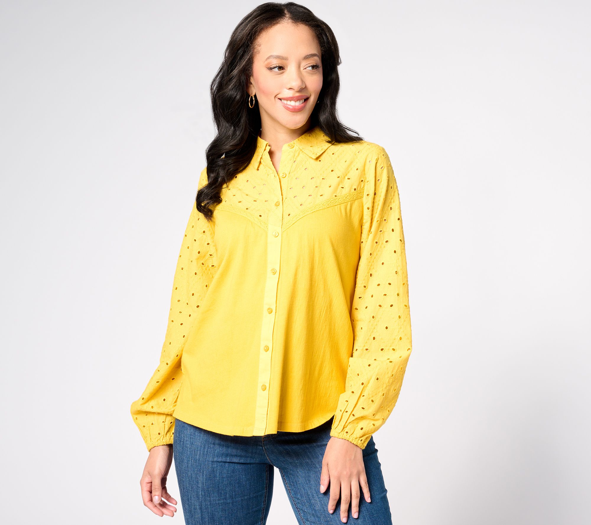 "As Is" Denim & Co. Canyon Retreat Mixed Media Button Front Shirt