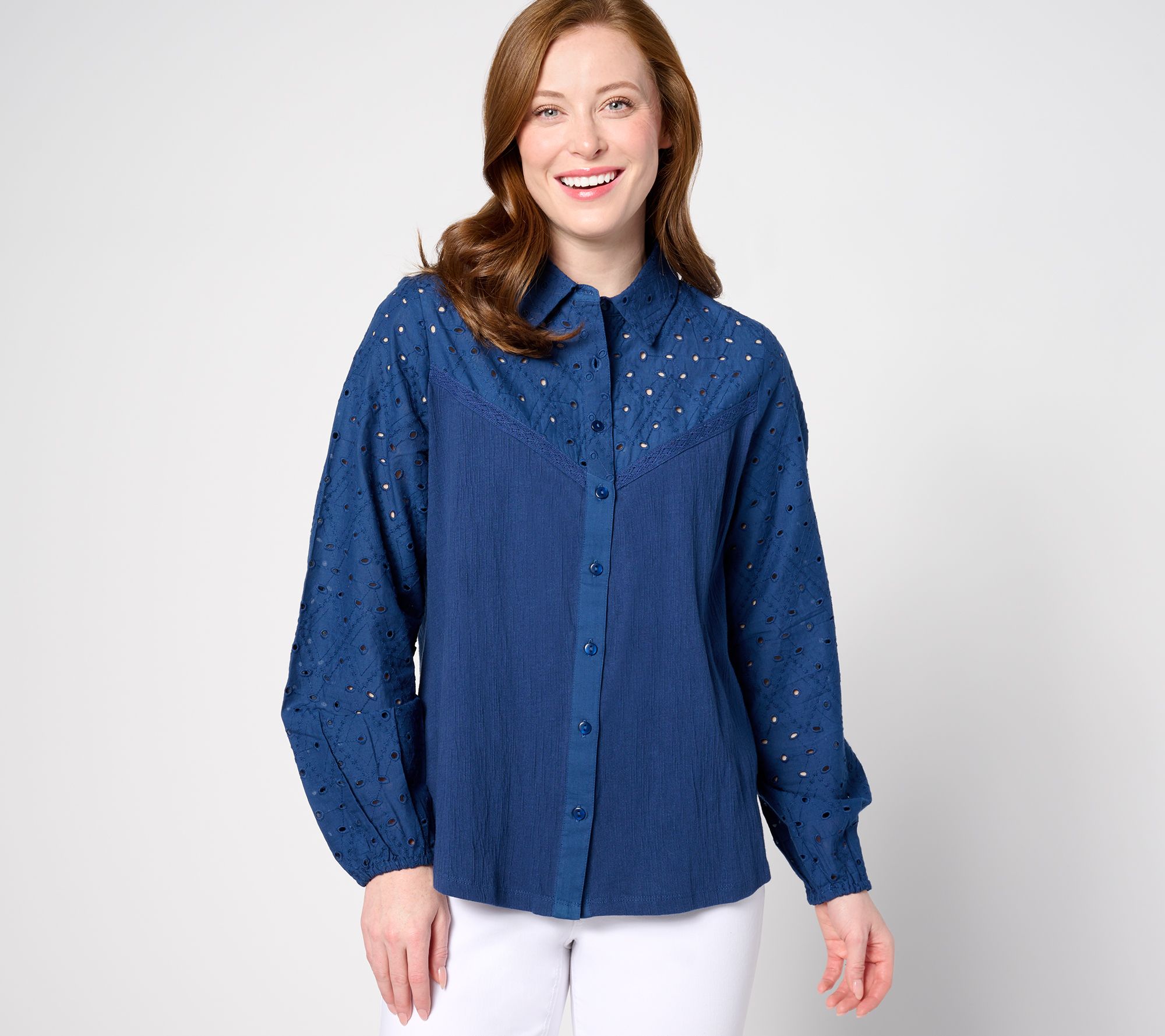 "As Is" Denim & Co. Canyon Retreat Mixed Media Button Front Shirt