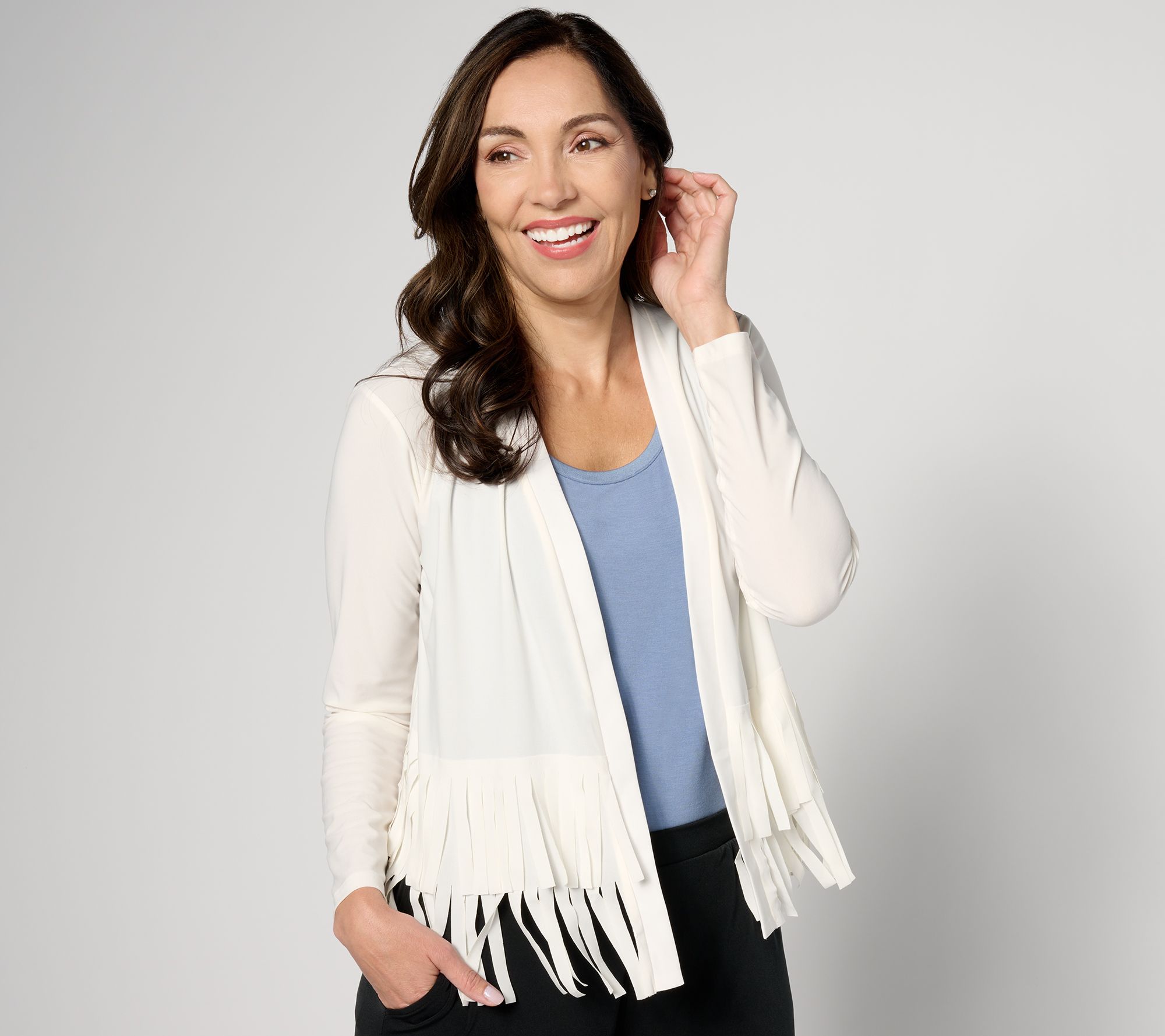 "As Is" Women with Control Como Jersey Knit Fringe Cardigan
