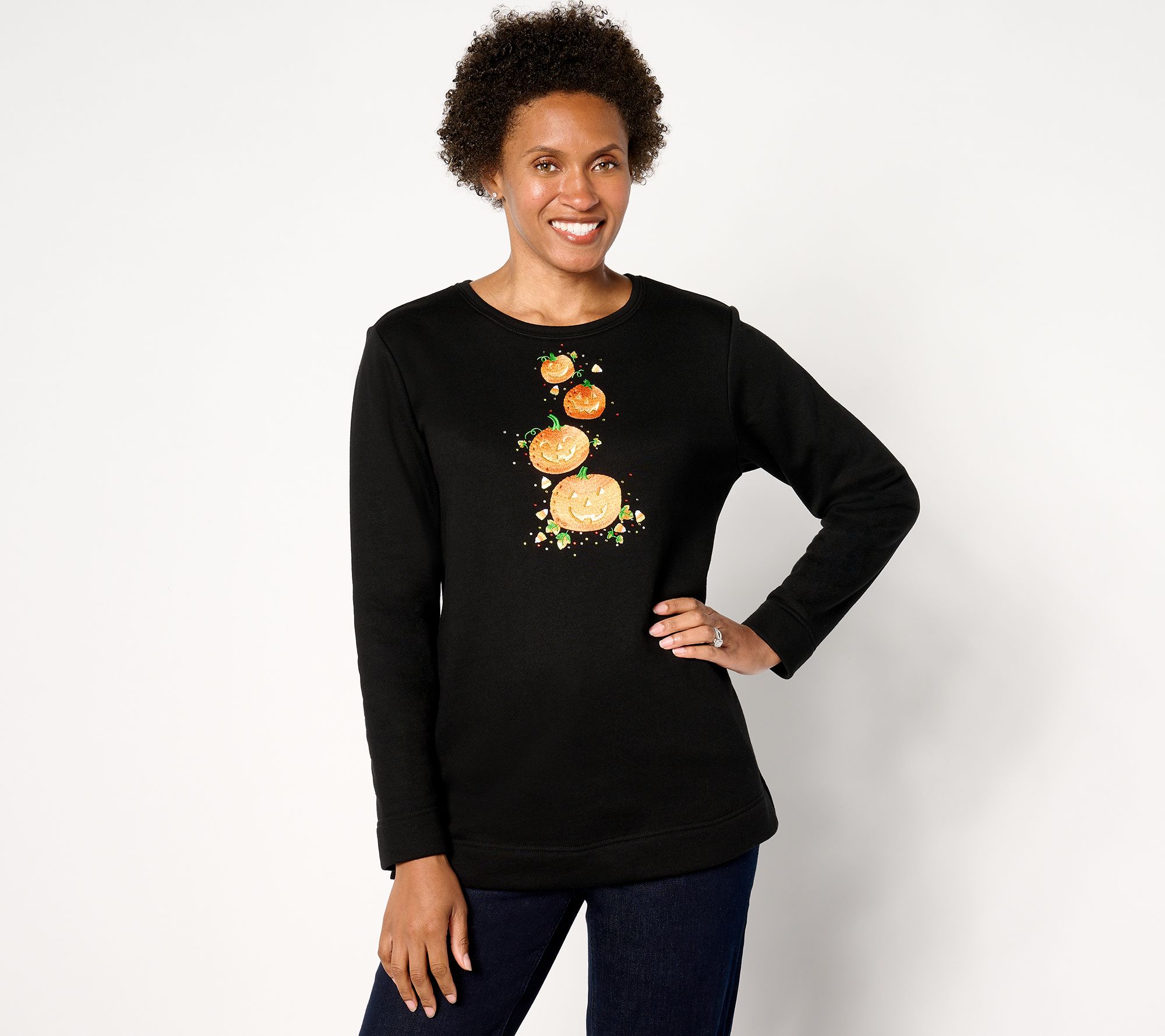 Quacker Factory All Stacked Up Halloween Sweatshirt
