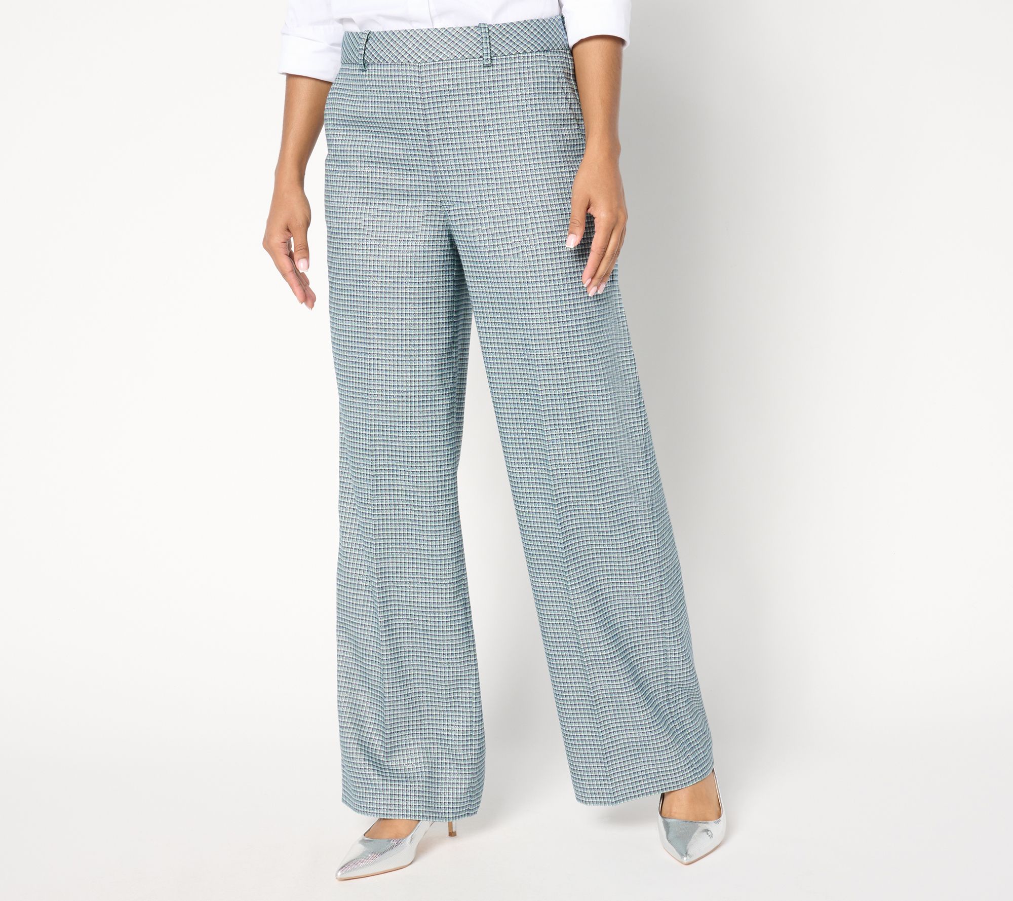 Isaac Mizrahi Live! Tall Plaid Wide Leg Pants with Shine