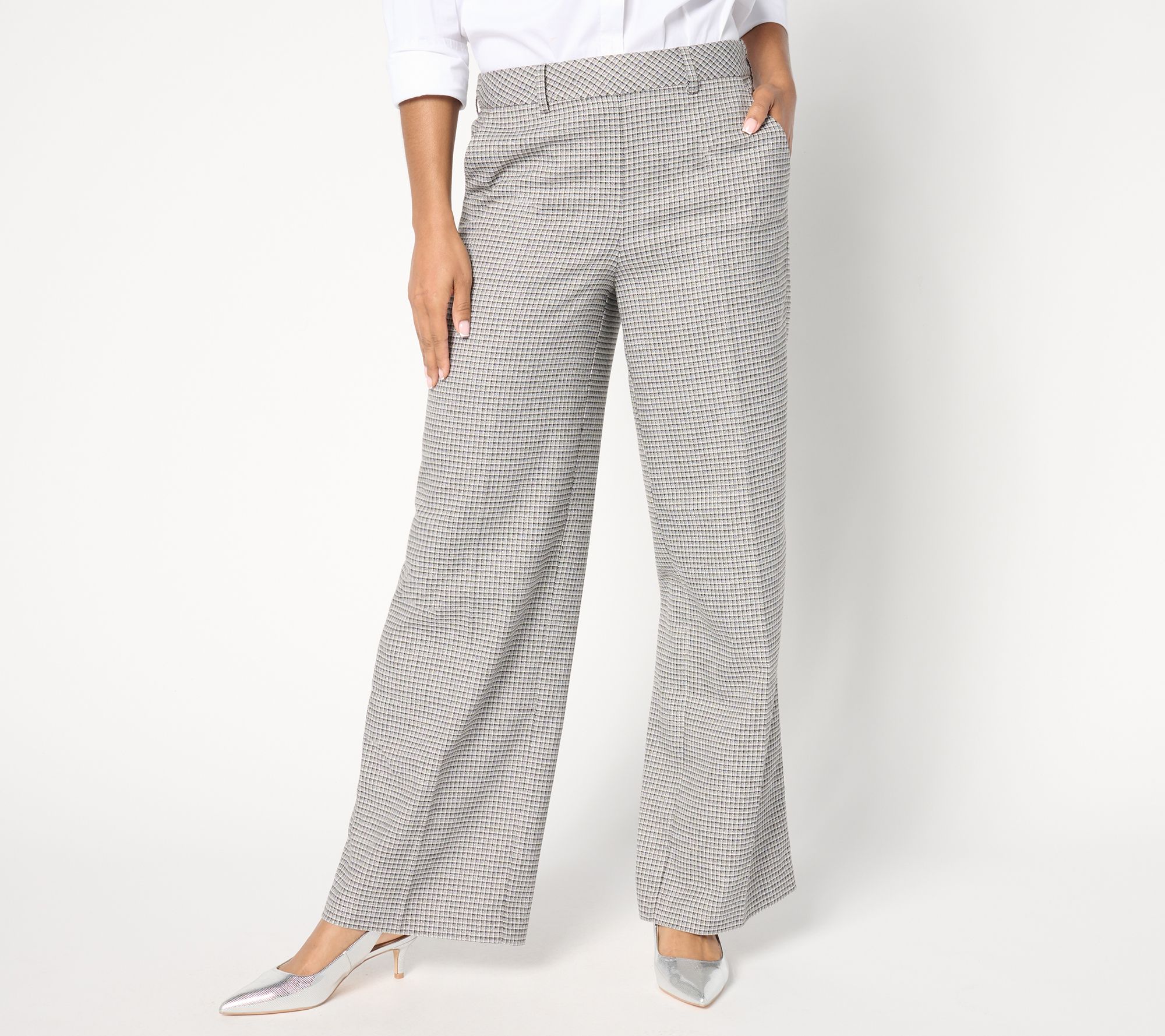 Isaac Mizrahi Live! Tall Plaid Wide Leg Pants with Shine