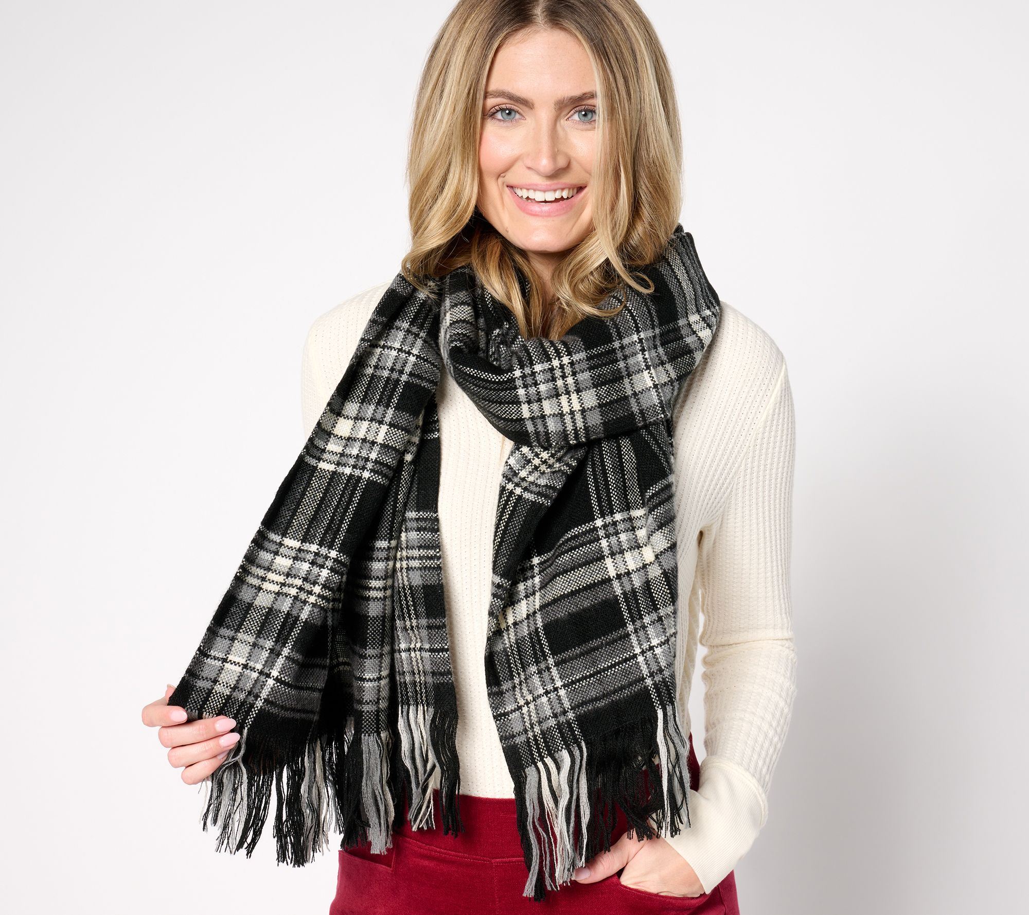 Denim & Co. Plaid Oversized Blanket Scarf