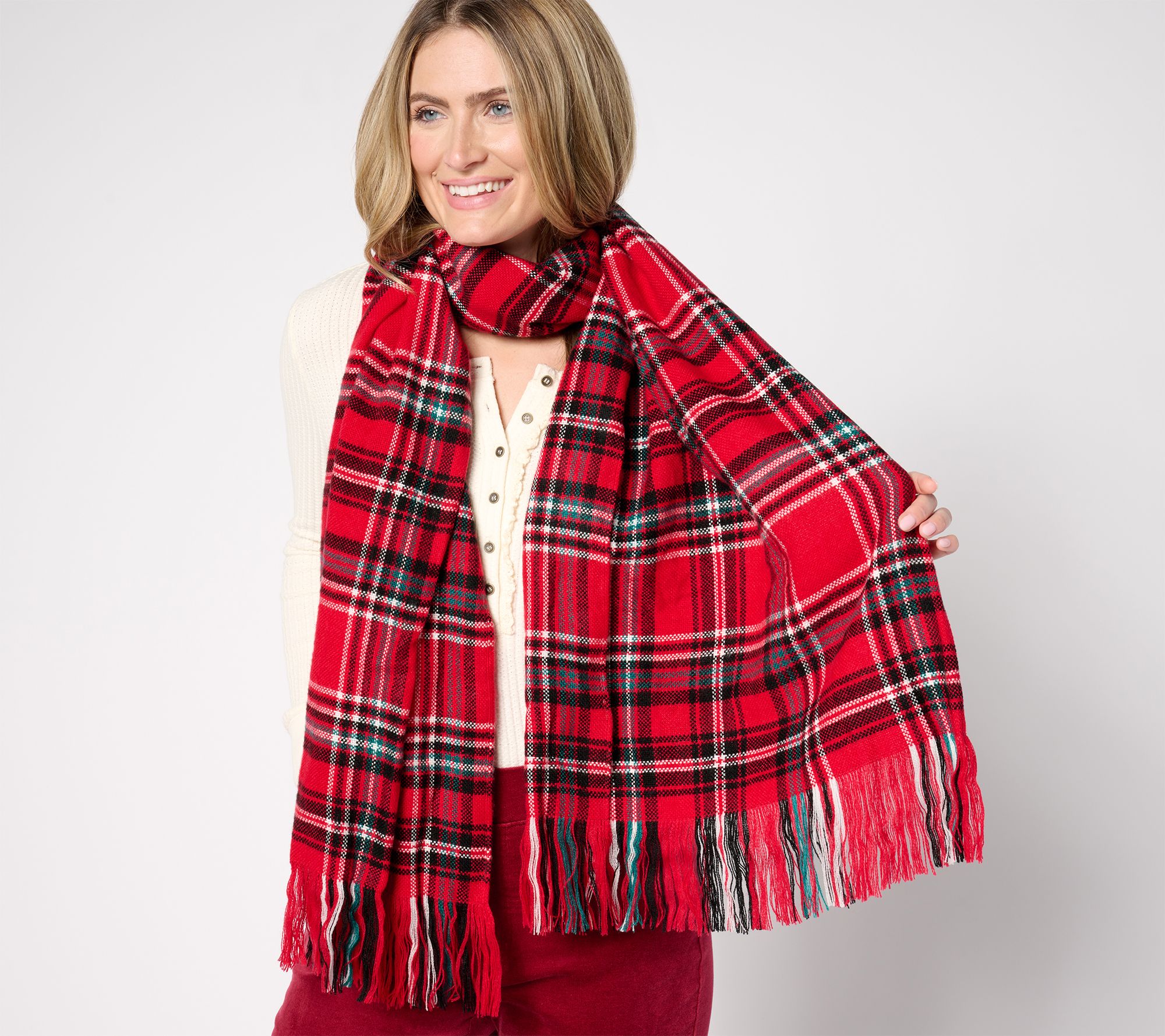 Denim & Co. Plaid Oversized Blanket Scarf