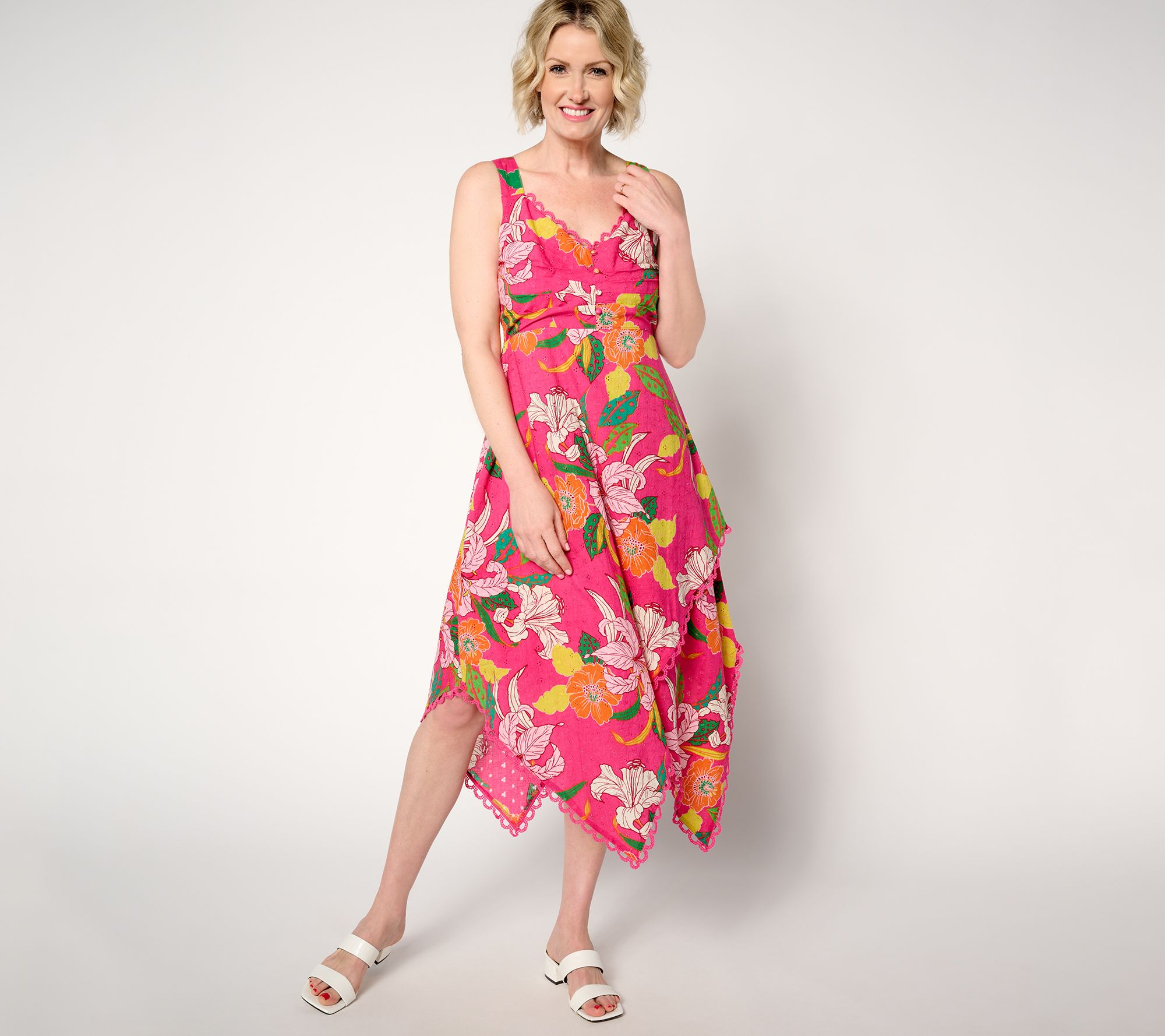 "As Is" GRAVER Susan Graver Reg Eyelet Asymmetric Hem Dress