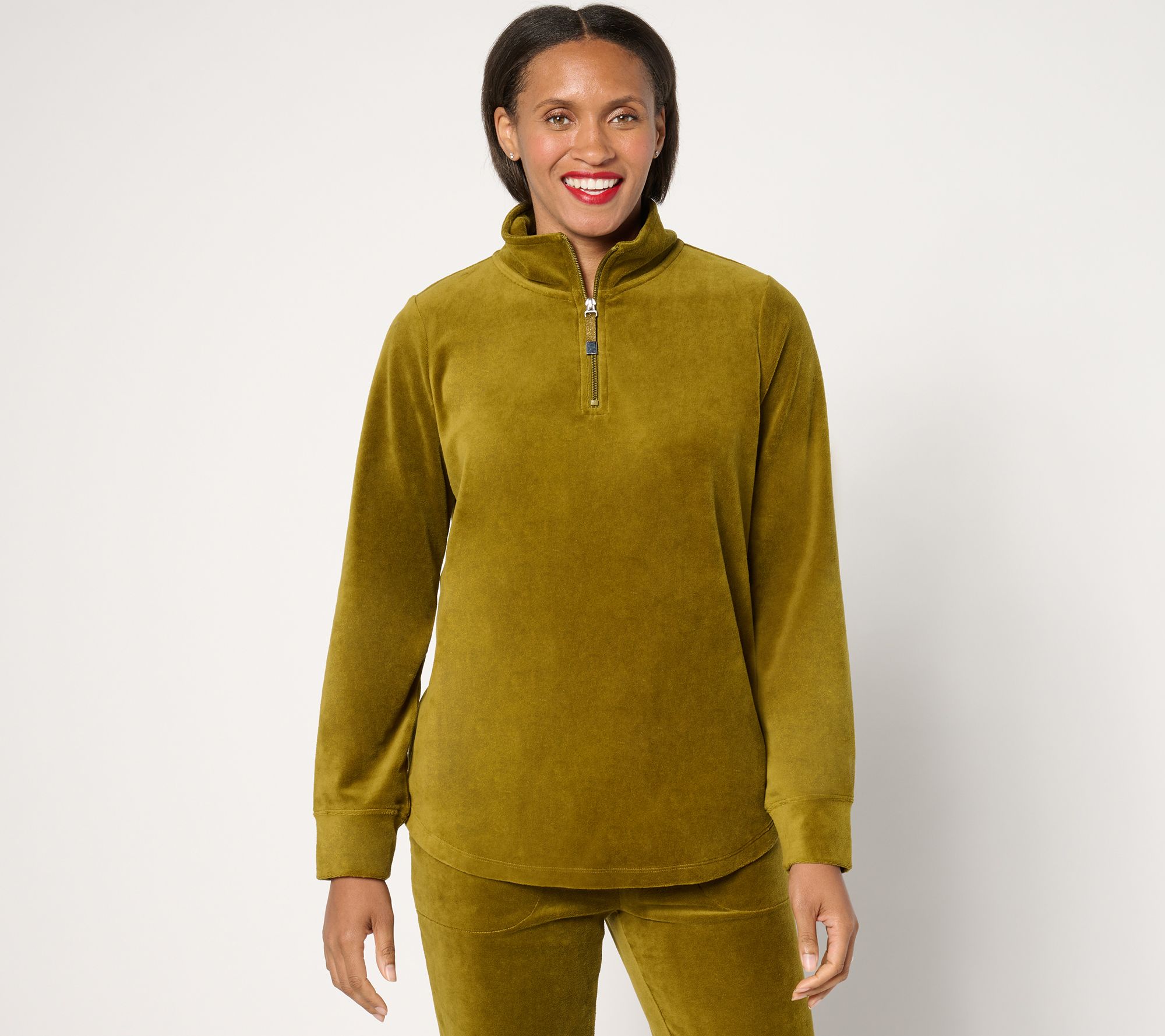 Denim & Co. Active Velour Quarter Zip Top - QVC.com