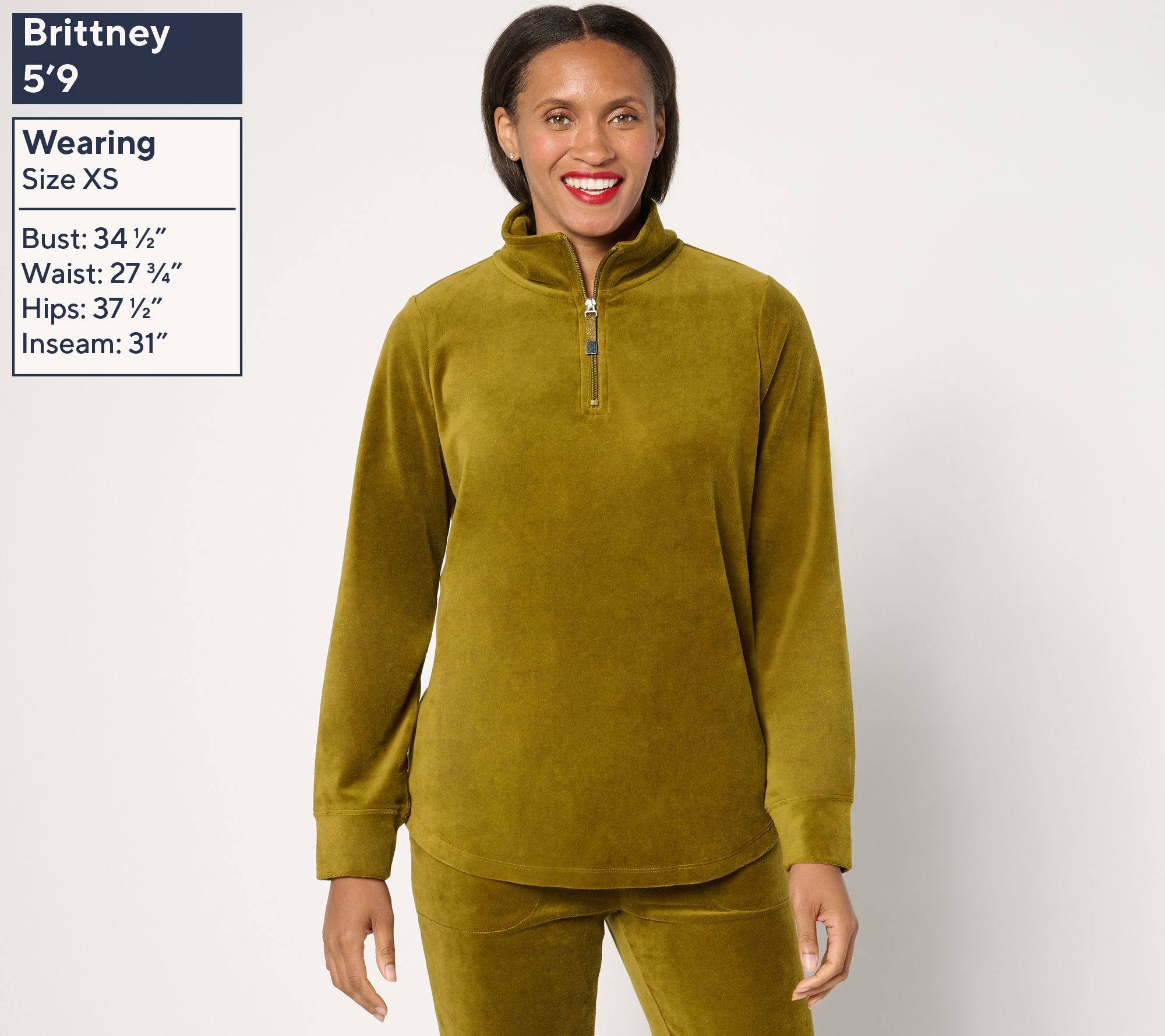 Denim & Co. Active Velour Quarter Zip Top - QVC.com