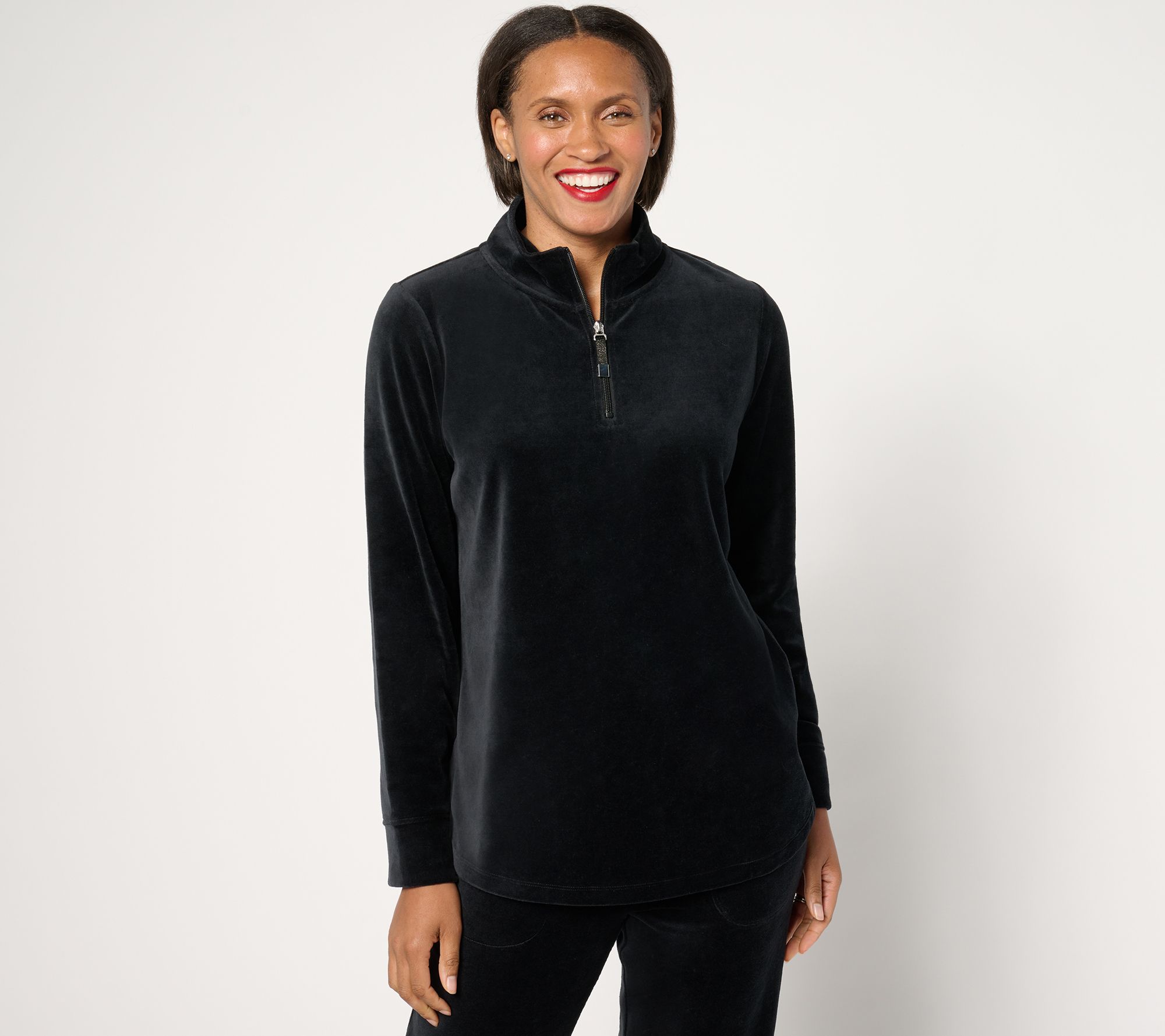 Denim & Co. Active Velour Quarter Zip Top