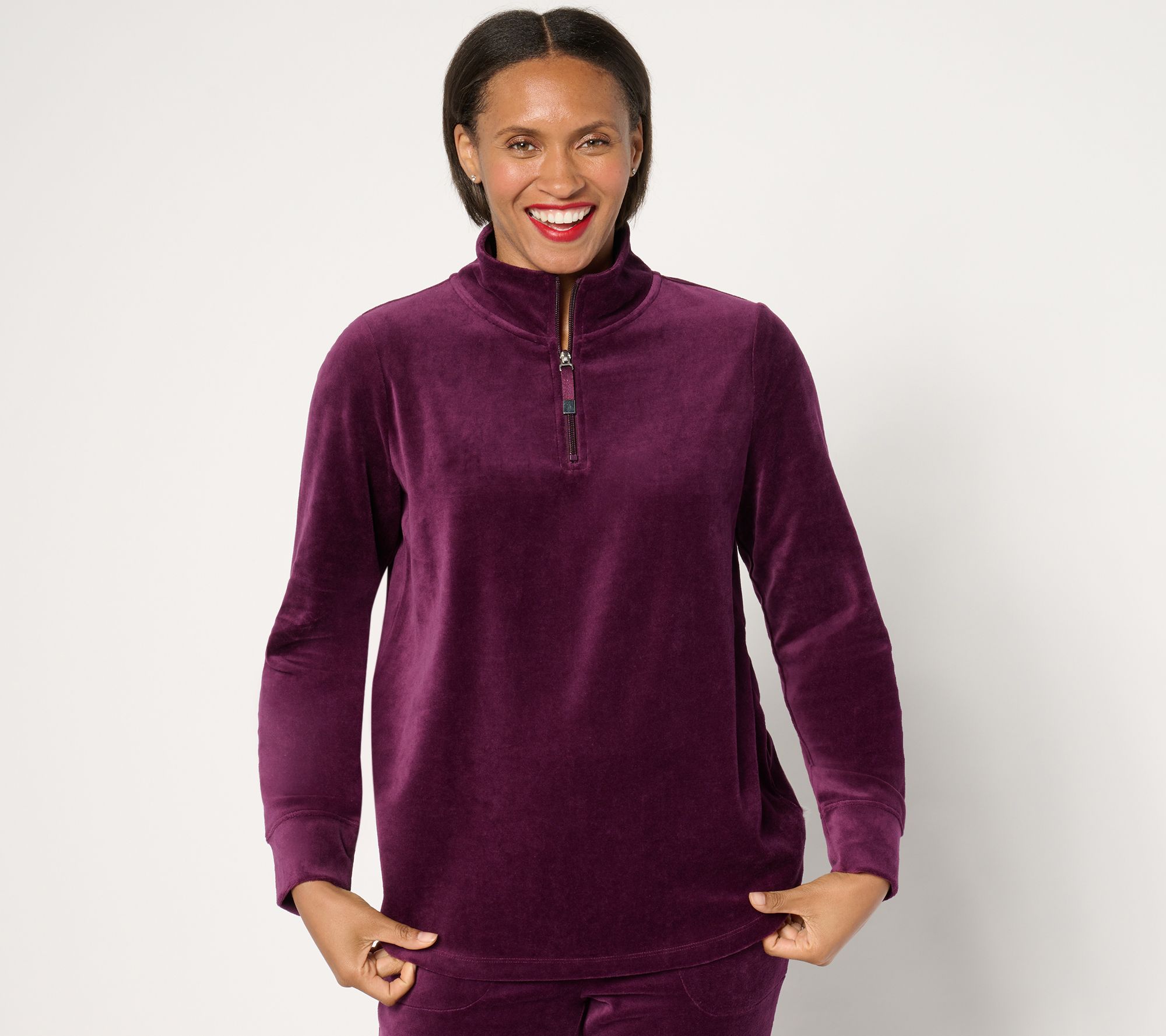 Denim & Co. Active Velour Quarter Zip Top