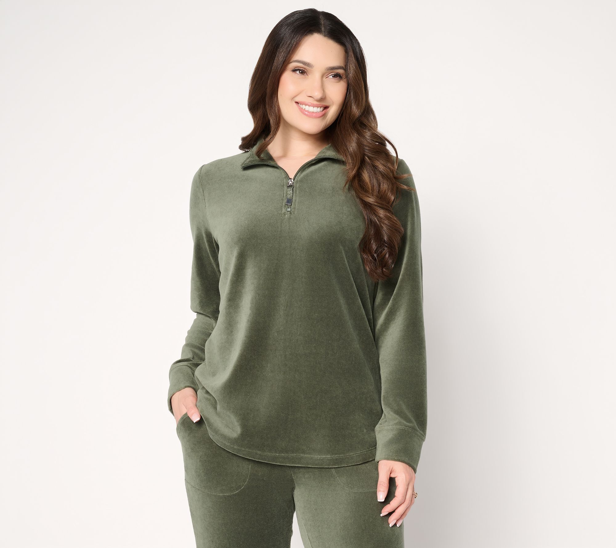 Denim & Co. Active Velour Quarter Zip Top