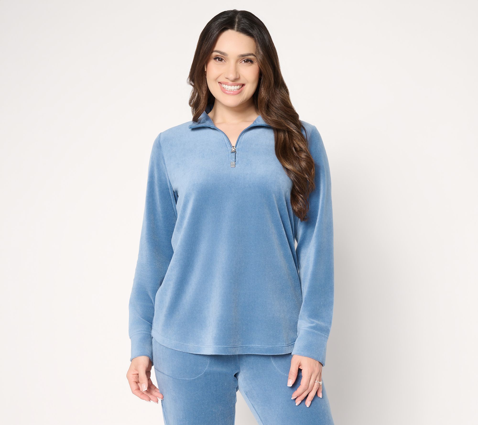Denim & Co. Active Velour Quarter Zip Top