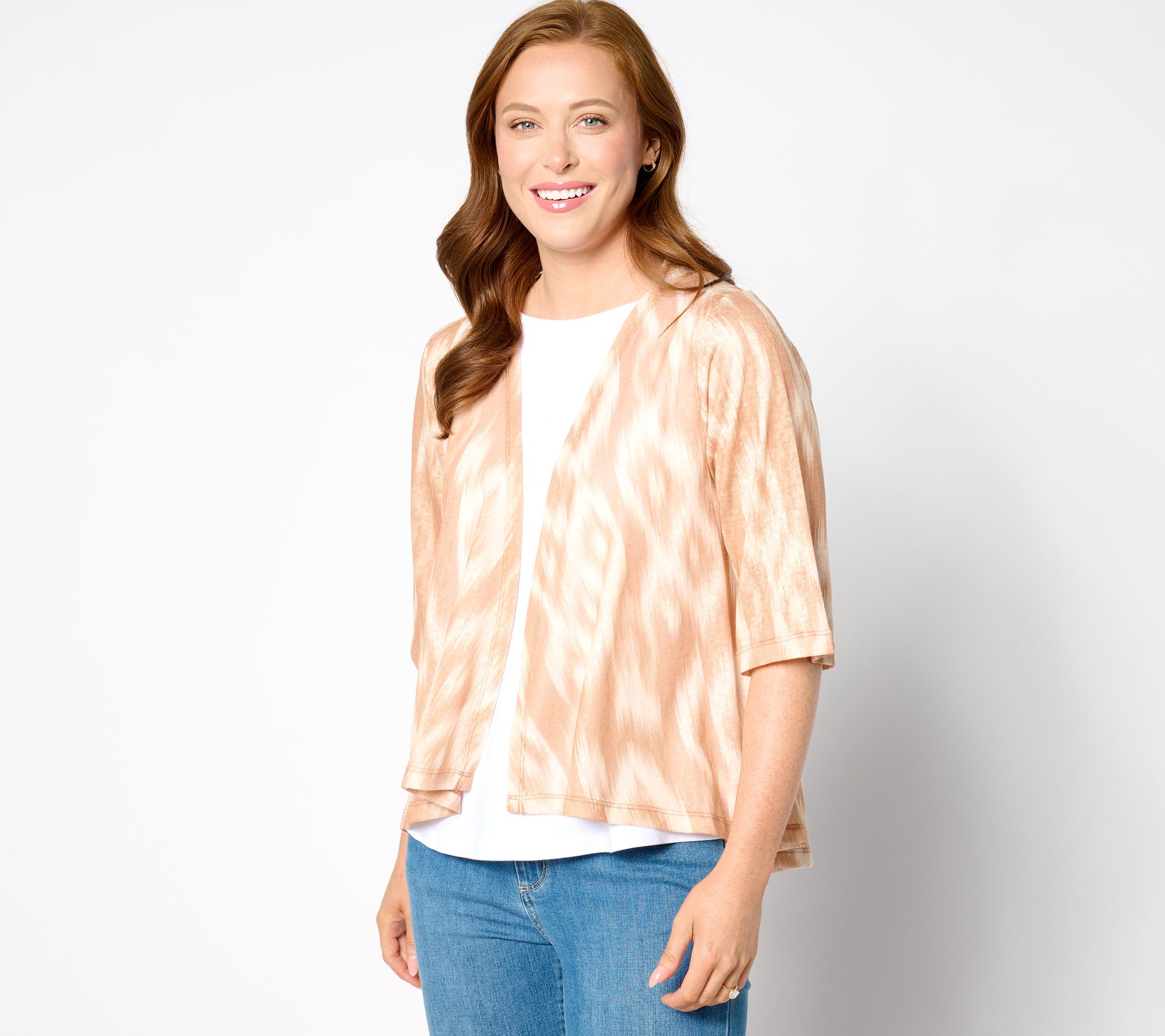 "As Is" Denim & Co. Printed Slub Knit Drape Front Cardigan