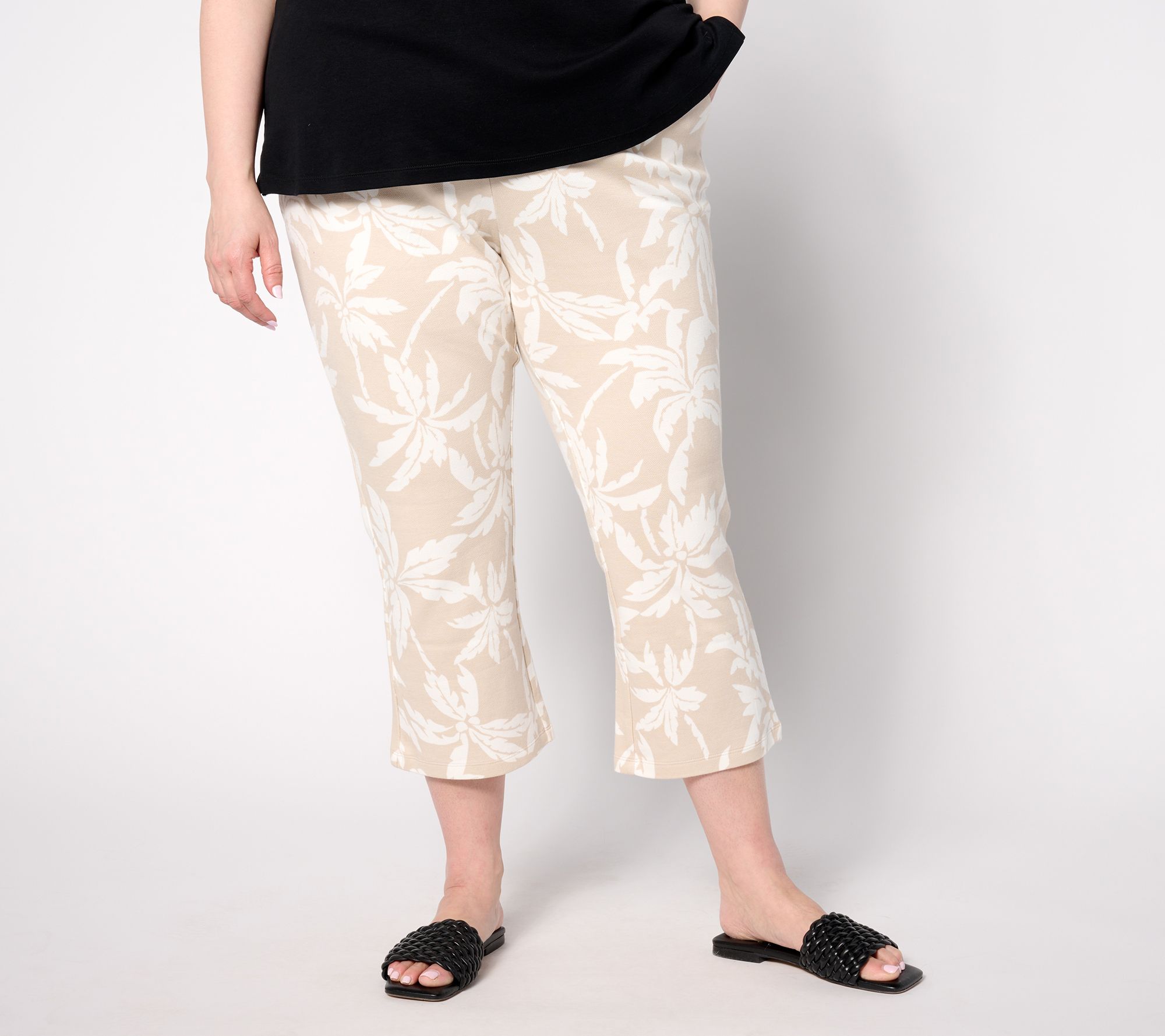 "As Is" Belle by Kim Gravel Petite Perfect Pique Graphic Palm Crop Pant