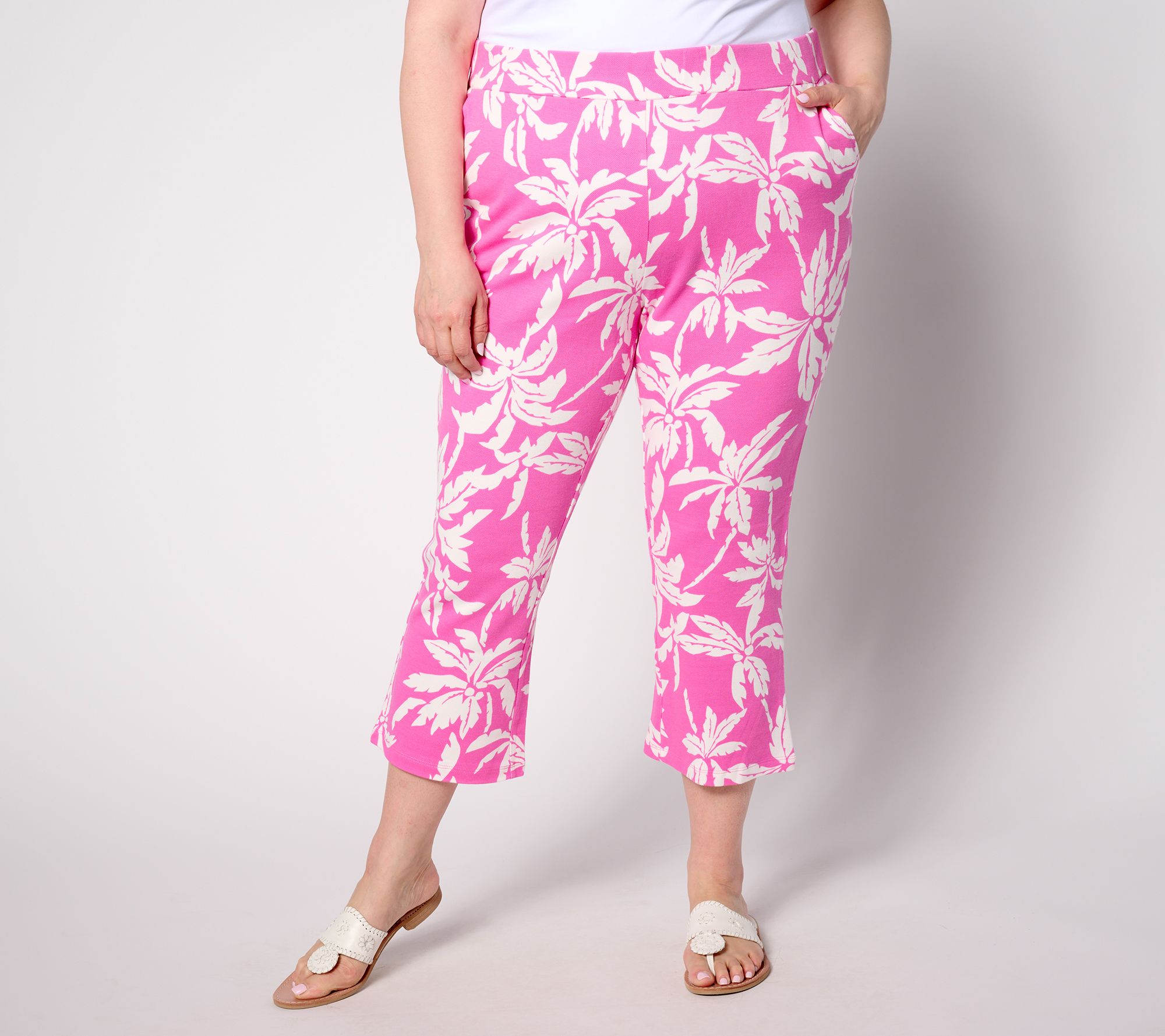 "As Is" Belle by Kim Gravel Petite Perfect Pique Graphic Palm Crop Pant