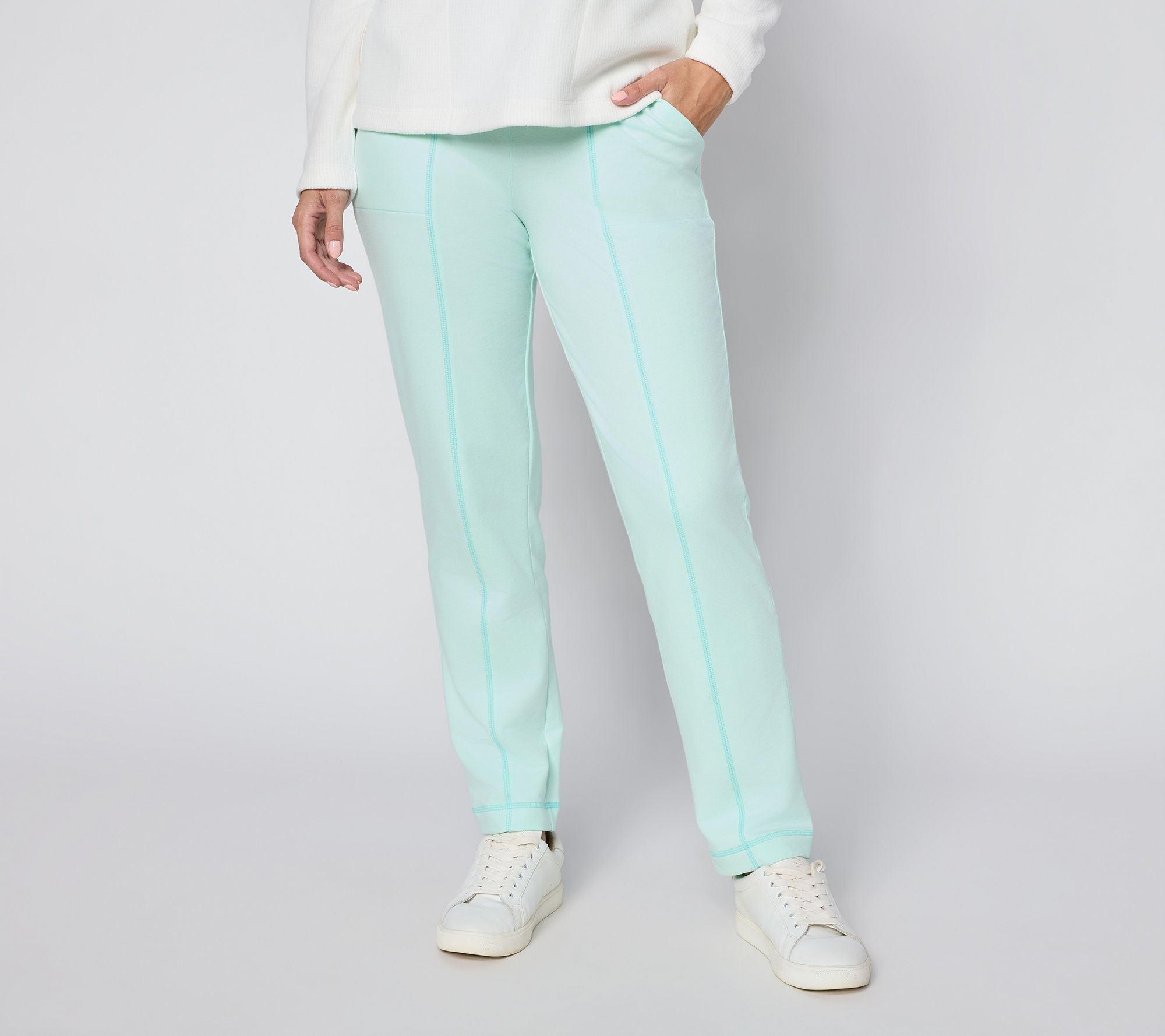 Denim & Co. Active Petite French Terry Straight Leg Pant