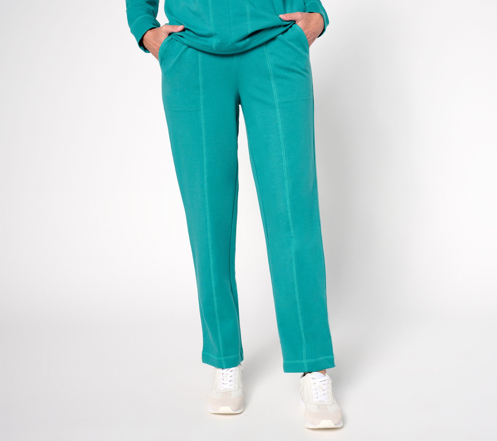 Denim & Co. Active Petite French Terry Straight Leg Pant