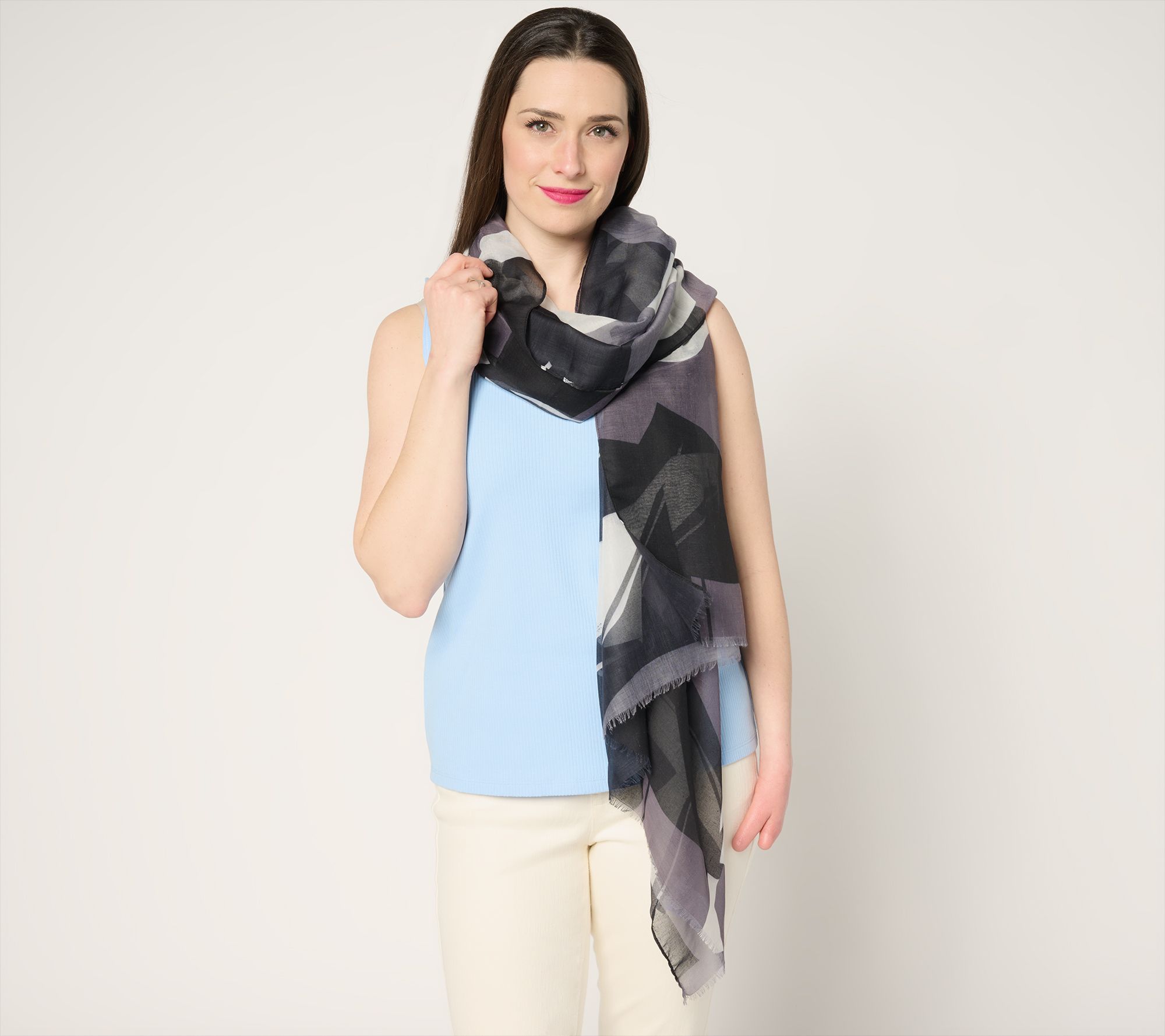 Complliments Long Printed Fashion Scarf With Fringe Detail