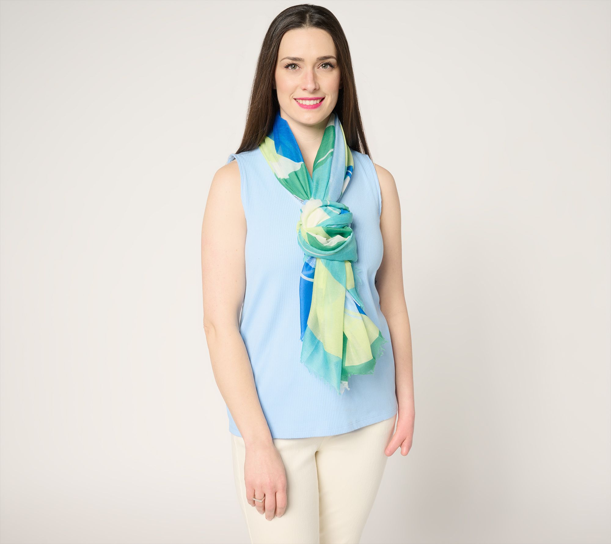 Complliments Long Printed Fashion Scarf With Fringe Detail