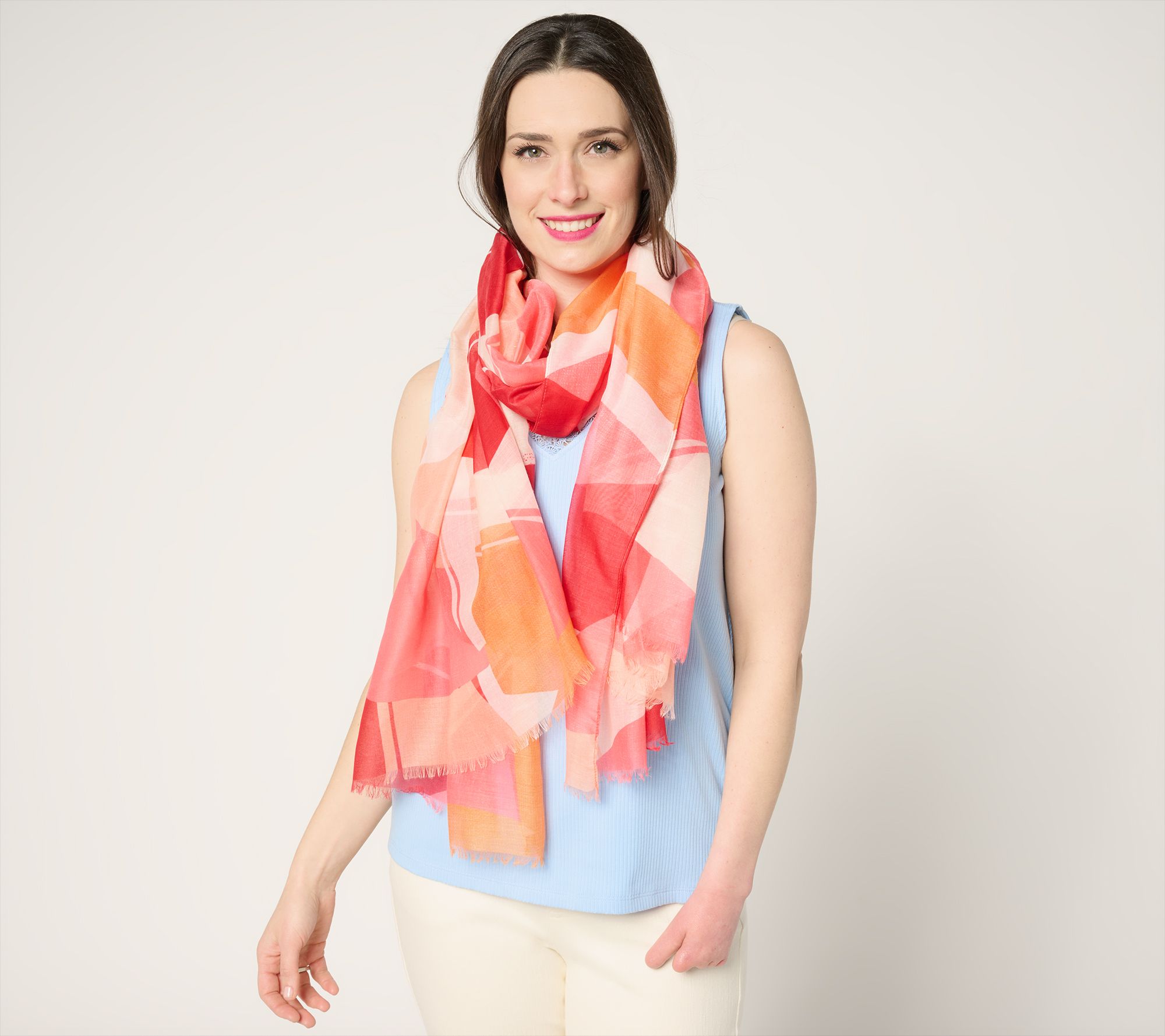 Complliments Long Printed Fashion Scarf With Fringe Detail