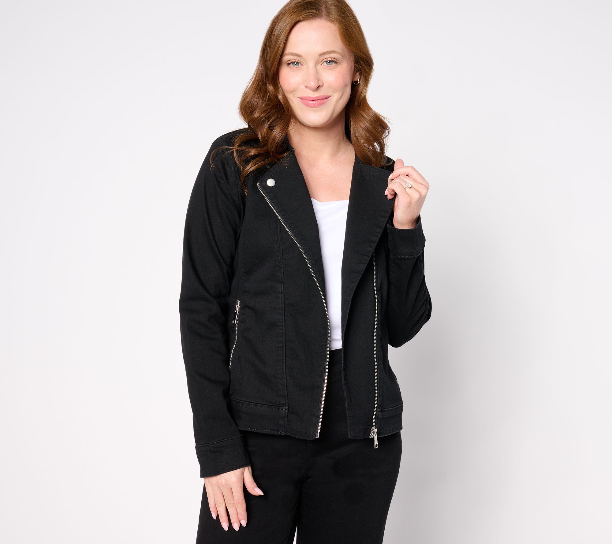 "As Is" Denim & Co. Signature Perfect Flex Black/Grey Moto Jacket