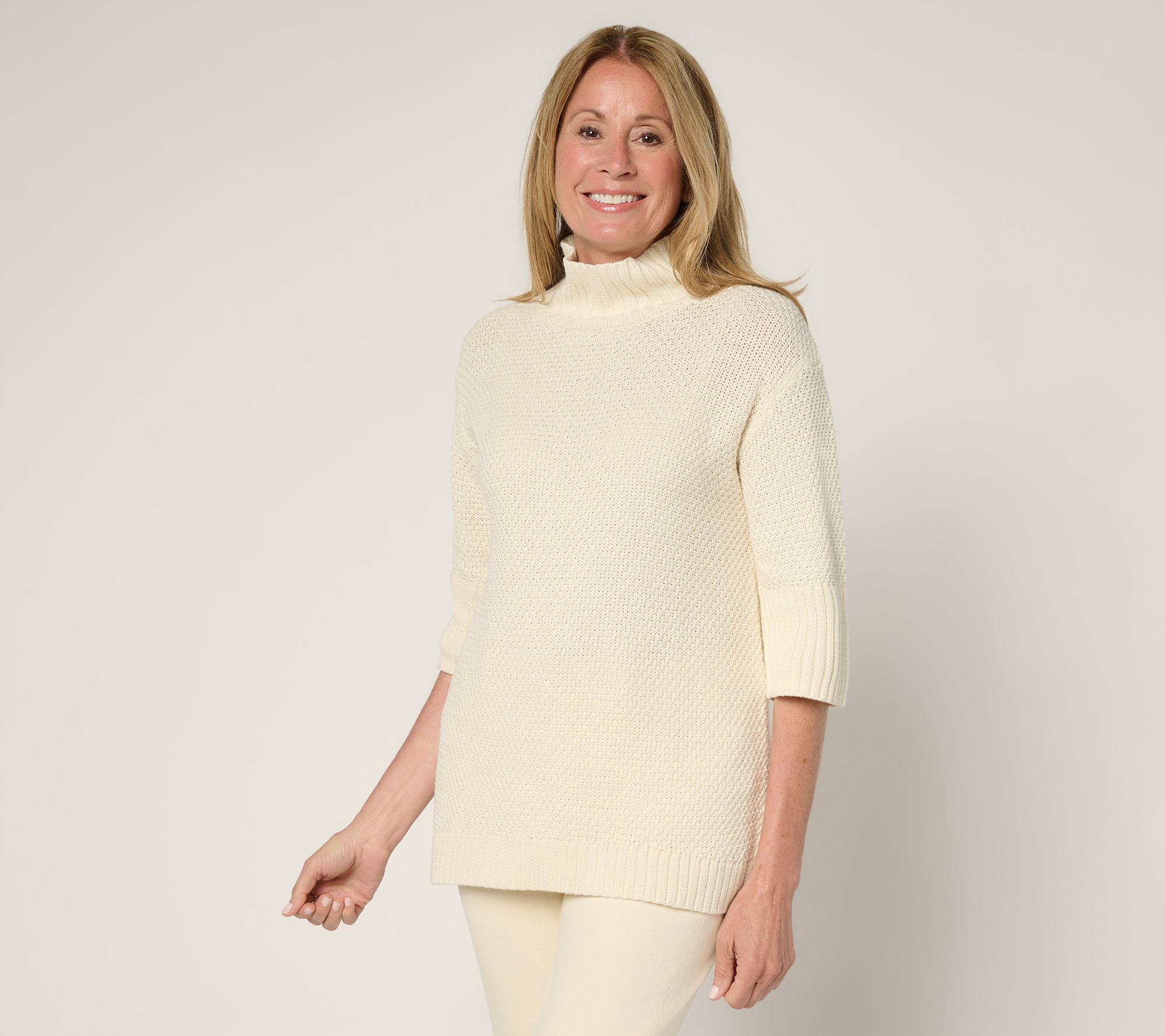 Peace Love World Cotton Elbow Sleeve Turtleneck Sweater