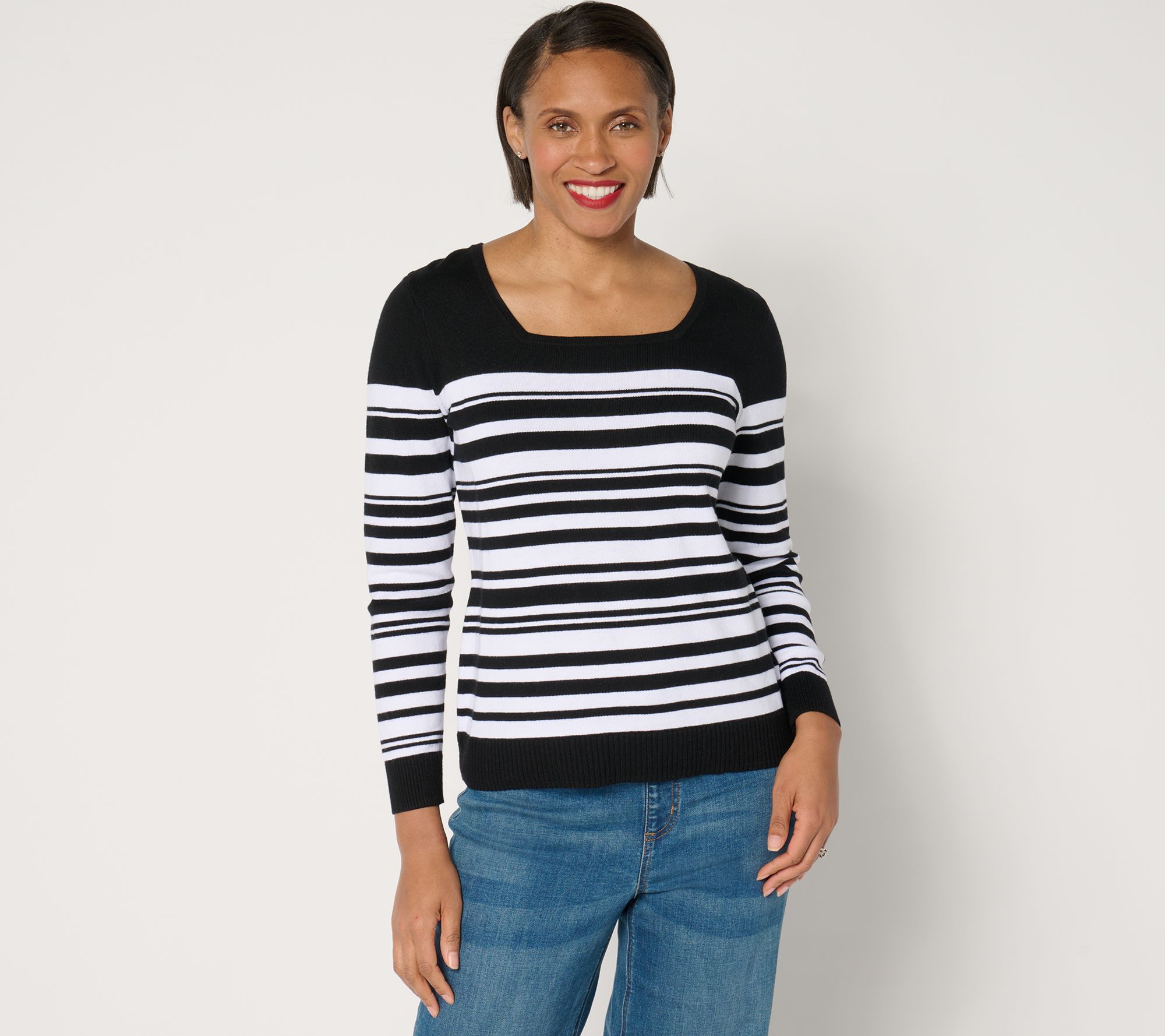 BEAUTIFUL by Lawrence Zarian Square Neck Striped Sweater